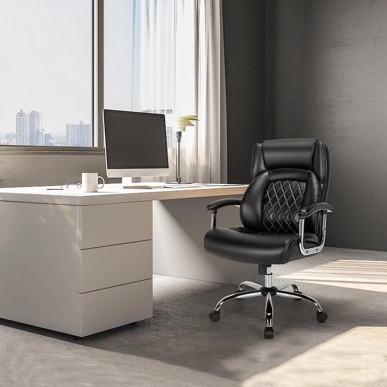 Alt view image 2 of 7 - POWERSTONE Big and Tall Office Chair - 500LBS High Back Executive Desk Chair Adjustable PU Leather Computer Chair Home Office Extra Wide Swivel Task Chair for Heavy People Adults Black