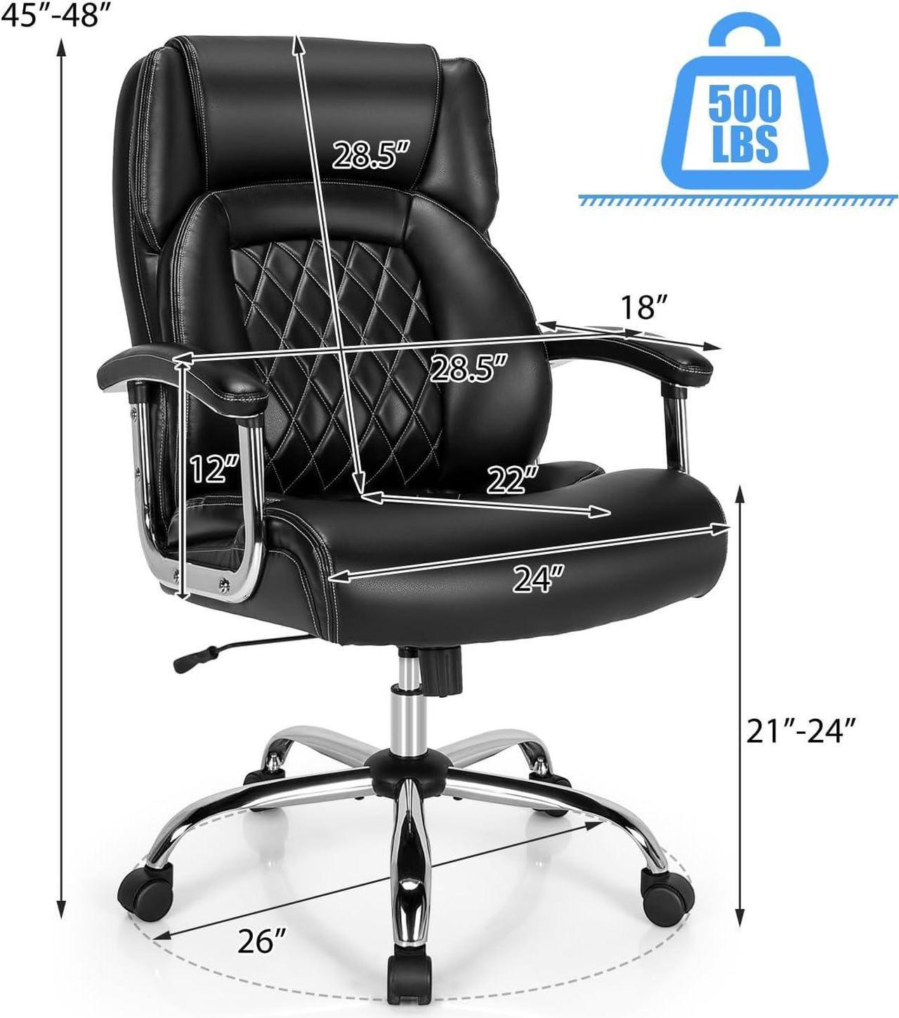 Alt view image 3 of 7 - POWERSTONE Big and Tall Office Chair - 500LBS High Back Executive Desk Chair Adjustable PU Leather Computer Chair Home Office Extra Wide Swivel Task Chair for Heavy People Adults Black