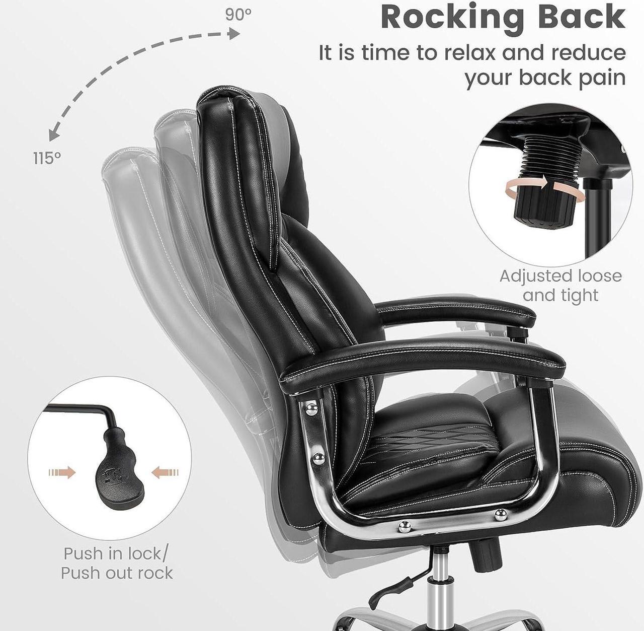 Alt view image 6 of 7 - POWERSTONE Big and Tall Office Chair - 500LBS High Back Executive Desk Chair Adjustable PU Leather Computer Chair Home Office Extra Wide Swivel Task Chair for Heavy People Adults Black