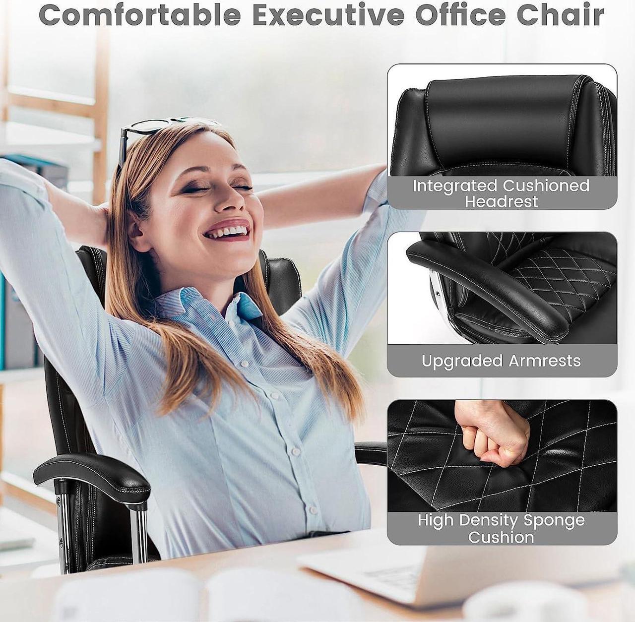 Alt view image 5 of 7 - POWERSTONE Big and Tall Office Chair - 500LBS High Back Executive Desk Chair Adjustable PU Leather Computer Chair Home Office Extra Wide Swivel Task Chair for Heavy People Adults Black