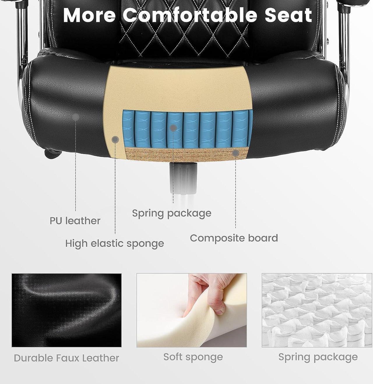 Alt view image 7 of 7 - POWERSTONE Big and Tall Office Chair - 500LBS High Back Executive Desk Chair Adjustable PU Leather Computer Chair Home Office Extra Wide Swivel Task Chair for Heavy People Adults Black