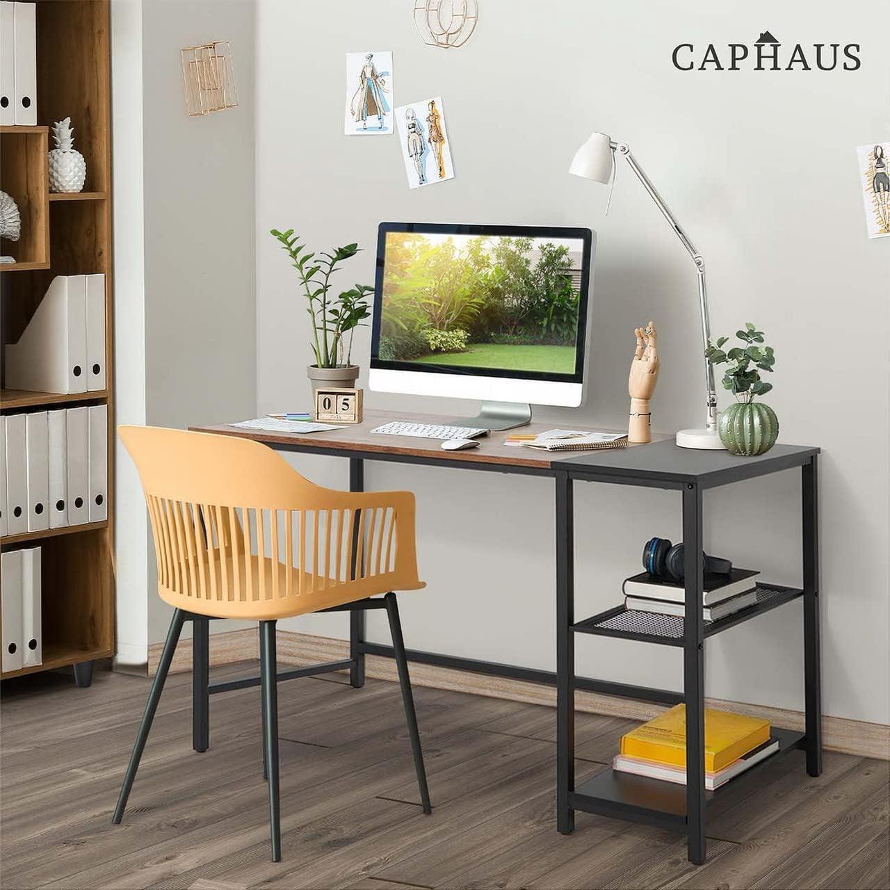 Alt view image 7 of 7 - CAPHAUS Computer Desk, 47 Inch Home Office Desk, Study Writing Desk with 2-Tier Storage Shelves, Simple Industrial Modern Laptop Workstation with Splice P2 Grade Wooden Board, Rustic Oak and Black