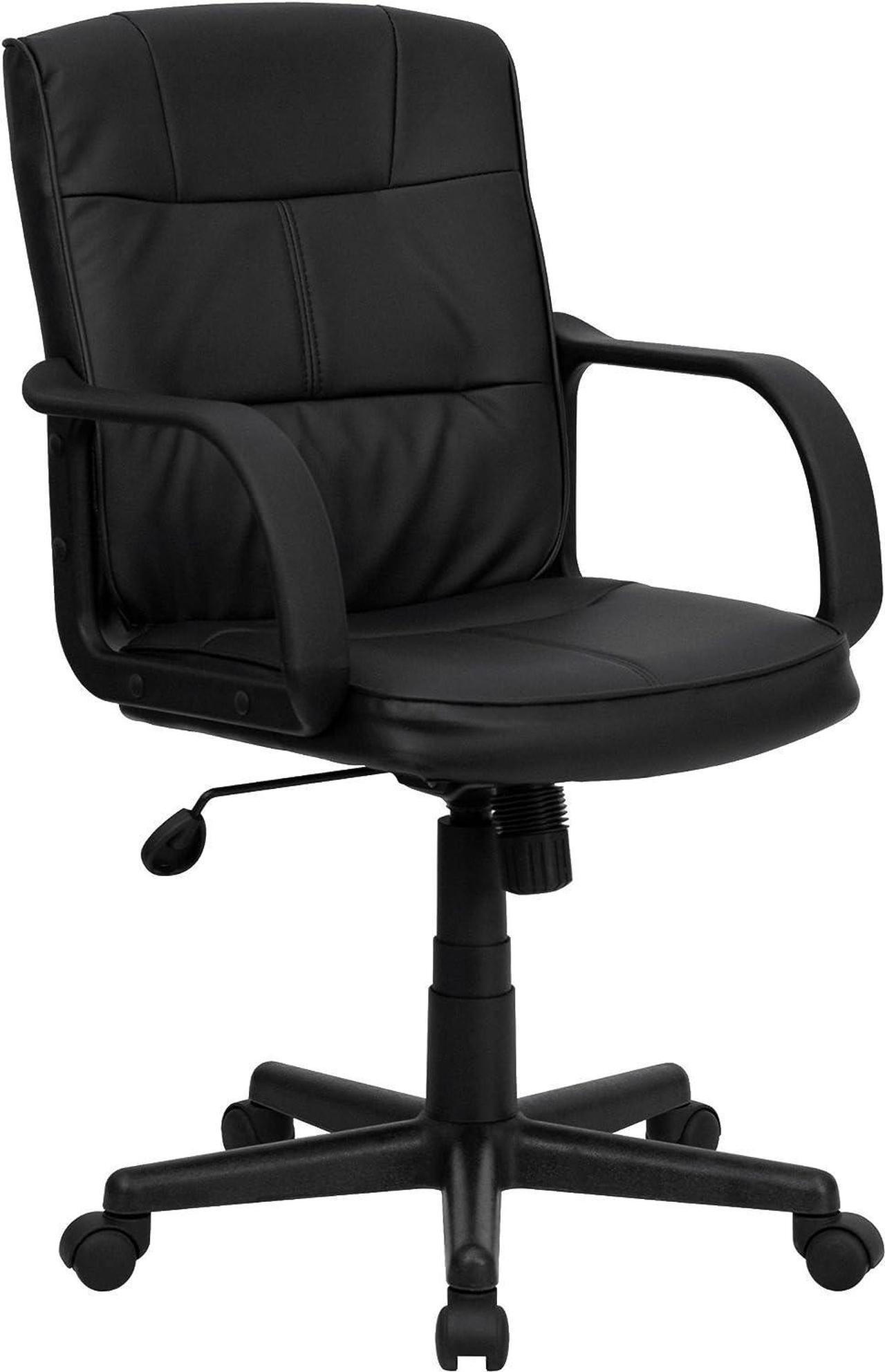 Main image of Flash Furniture Rider Mid-Back Black LeatherSoft Swivel Task Office Chair with Arms