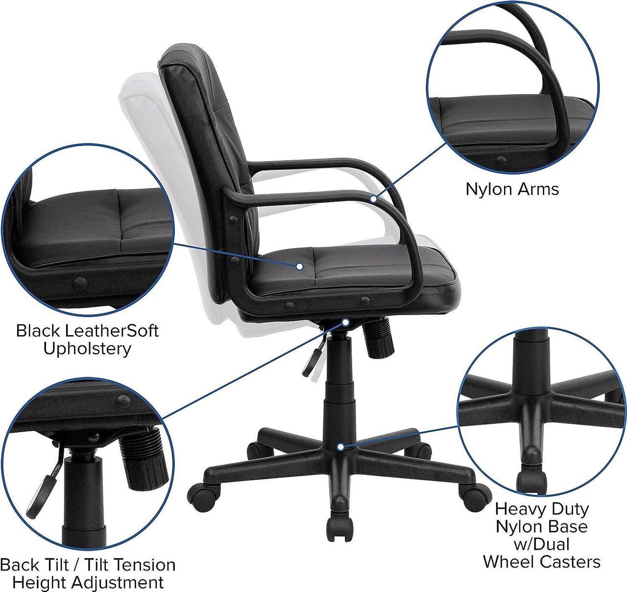 Alt view image 4 of 7 - Flash Furniture Rider Mid-Back Black LeatherSoft Swivel Task Office Chair with Arms