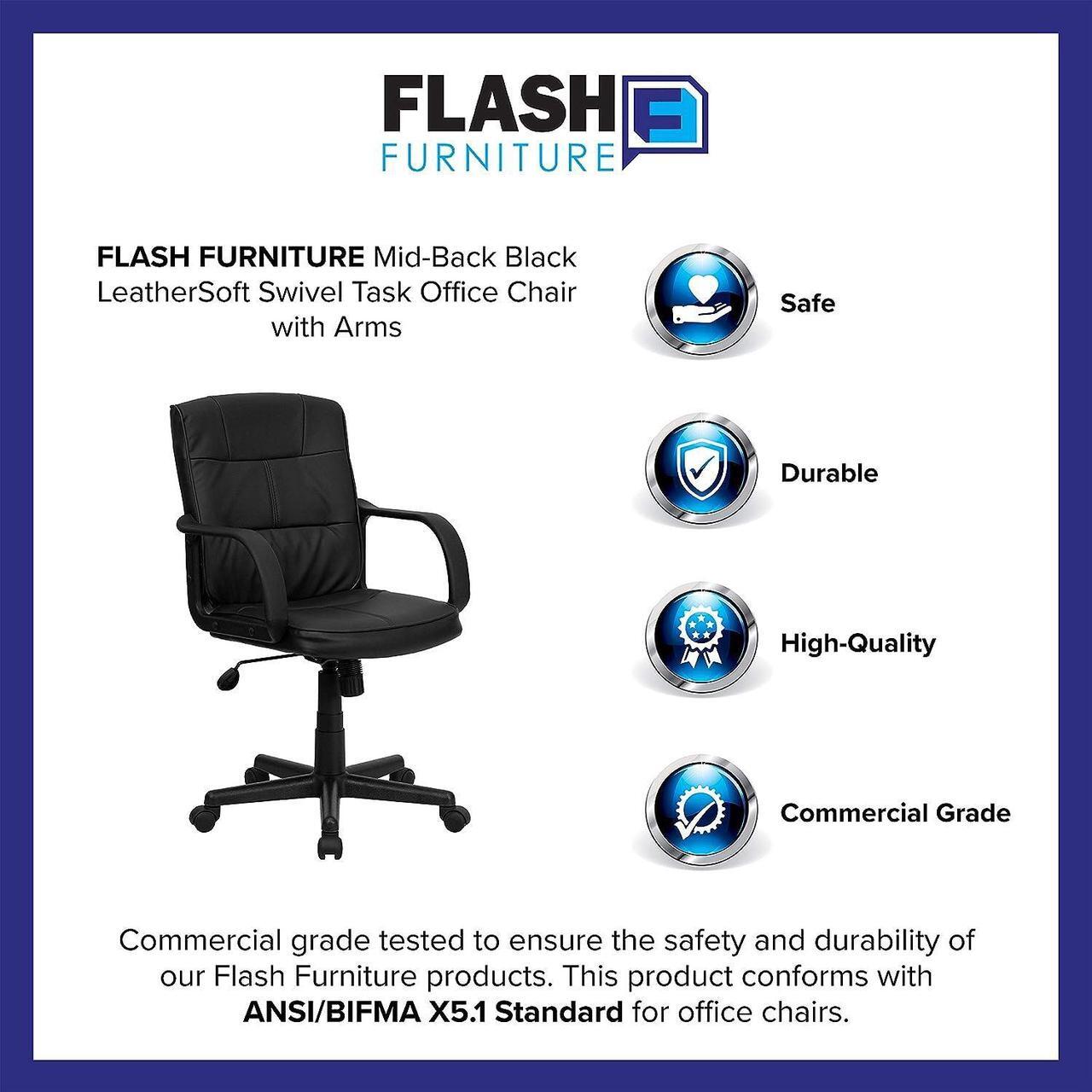 Alt view image 3 of 7 - Flash Furniture Rider Mid-Back Black LeatherSoft Swivel Task Office Chair with Arms