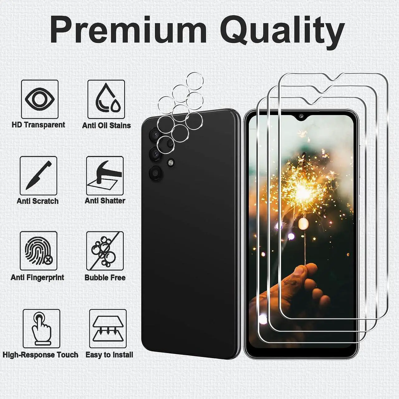 Alt view image 2 of 7 - [3+3 Pack] Galaxy A32 5G Screen Protector + Camera Lens Protector, 9H Hardness Tempered Glass, Scratch Resistant, HD Clear, Easy Installation, Bubble Free, Screen Protector for Samsung Galaxy A32 5G