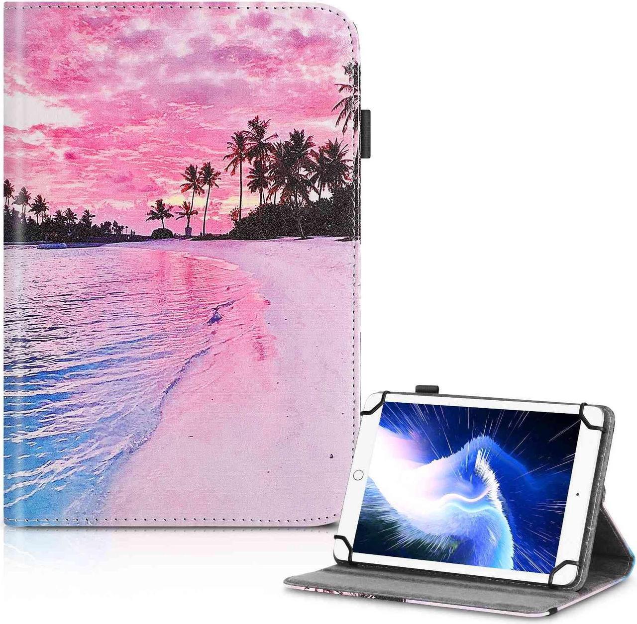 Main image of UrbanX 7-8 Inch Universal Tablet Case, Protective Cover StFolio Case for Acer Iconia Tab A110 7 8 Inch, with 360 Degree Rotatable Kickstand, Multiple Viewing Angles Stylus Holder - Pink Beach