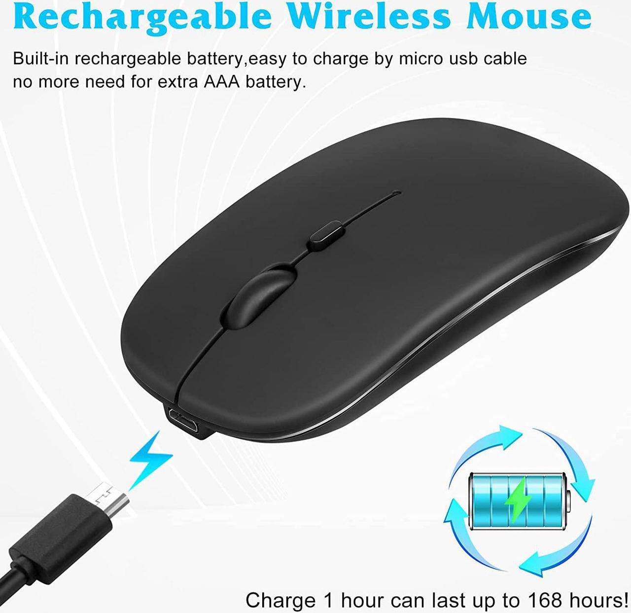 Alt view image 3 of 7 - 2.4GHz & Bluetooth Mouse, Rechargeable Wireless Mouse for Samsung Galaxy Tab S7 FE Bluetooth Wireless Mouse for Laptop / PC / Mac / iPad pro / Computer / Tablet / Android Onyx Black