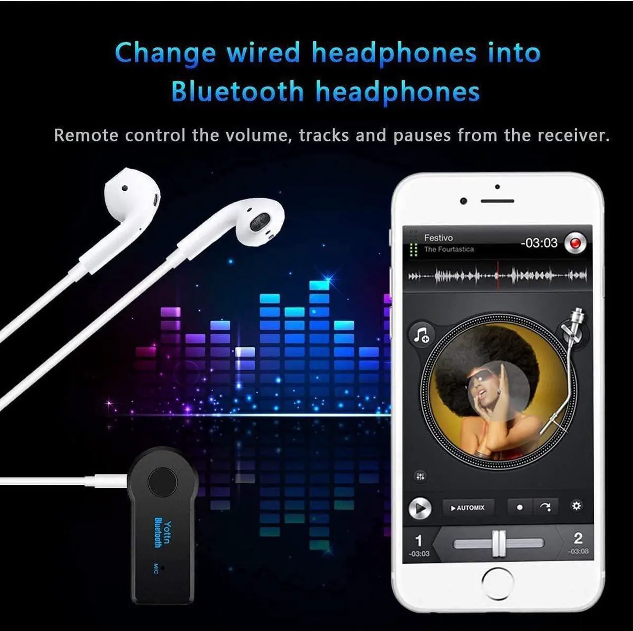 Alt view image 5 of 7 - Mini Bluetooth Receiver for Motorola Moto Z3 Play - Wireless to 3.5mm Jack Hands-Free Car Kit 3.5mm Audio Jack w/ LED Button Indicator for Audio Stereo System Headphone Speaker
