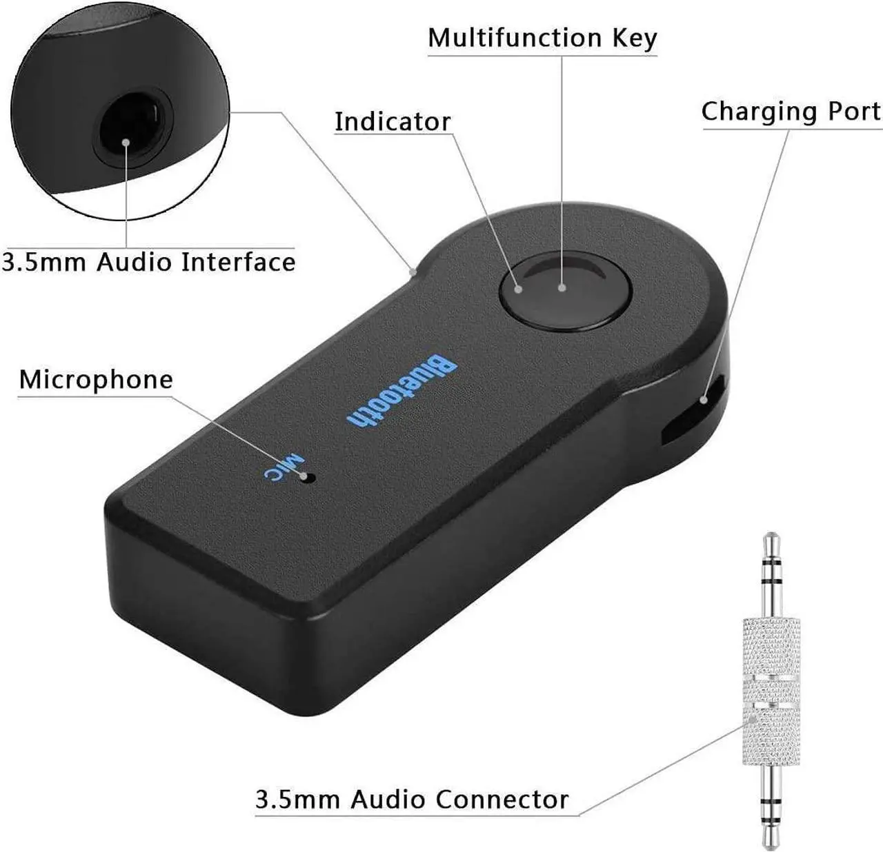 Alt view image 3 of 7 - Mini Bluetooth Receiver for Motorola Moto Z3 Play - Wireless to 3.5mm Jack Hands-Free Car Kit 3.5mm Audio Jack w/ LED Button Indicator for Audio Stereo System Headphone Speaker