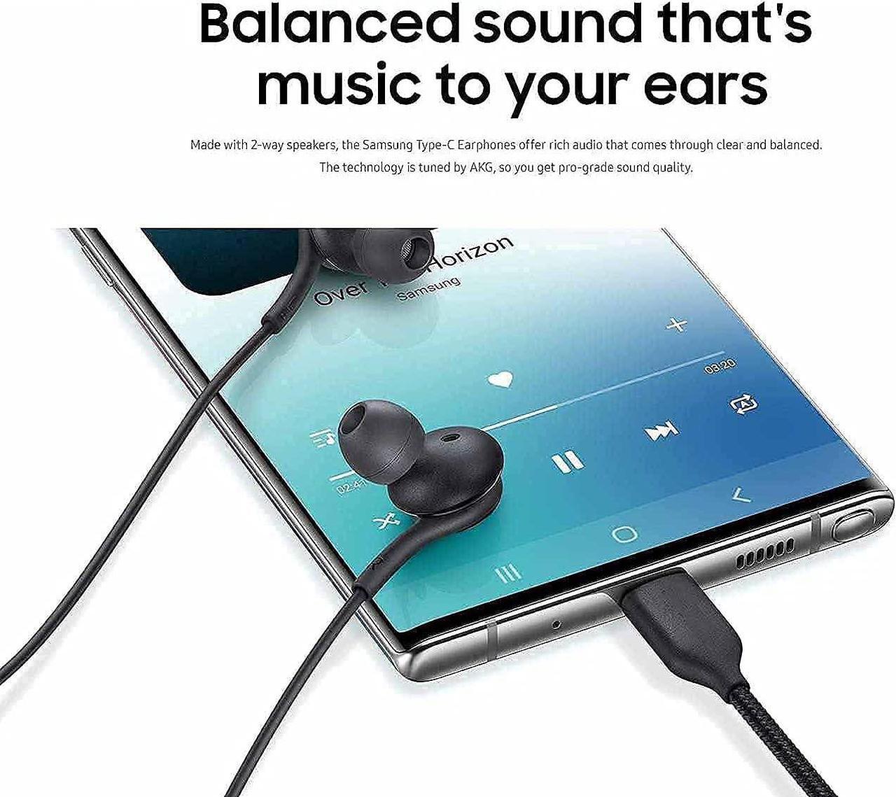 Alt view image 3 of 7 - OEM UrbanX 2021 Stereo Headphones for Samsung Galaxy S20 5G UW Braided Cable - Designed by AKG - with Microphone (Black) USB-C Connector (US Version with Warranty)