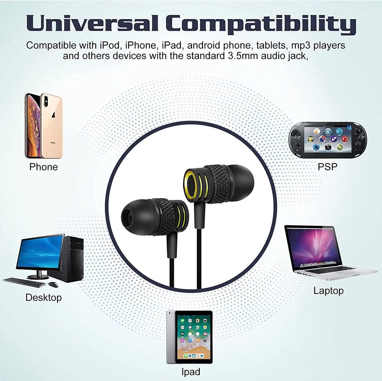 Alt view image 6 of 7 - UrbanX R2 Wired in-Ear Headphones with Mic for Motorola Moto G Power (2021) with Tangle-Free Cord, Noise Isolating Earphones, Deep Bass, in-Ear Bud Silicone Tips - White Black