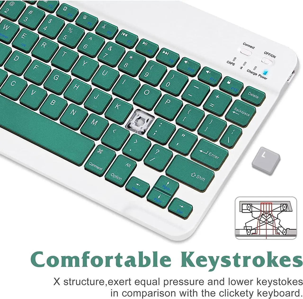 Alt view image 4 of 5 - Ultra-Slim Bluetooth Rechargeable Keyboard for Xiaomi Pad 5 Pro and All Bluetooth Enabled iPads, iPhones, Android Tablets, Smartphones, Windows pc - Jade Green