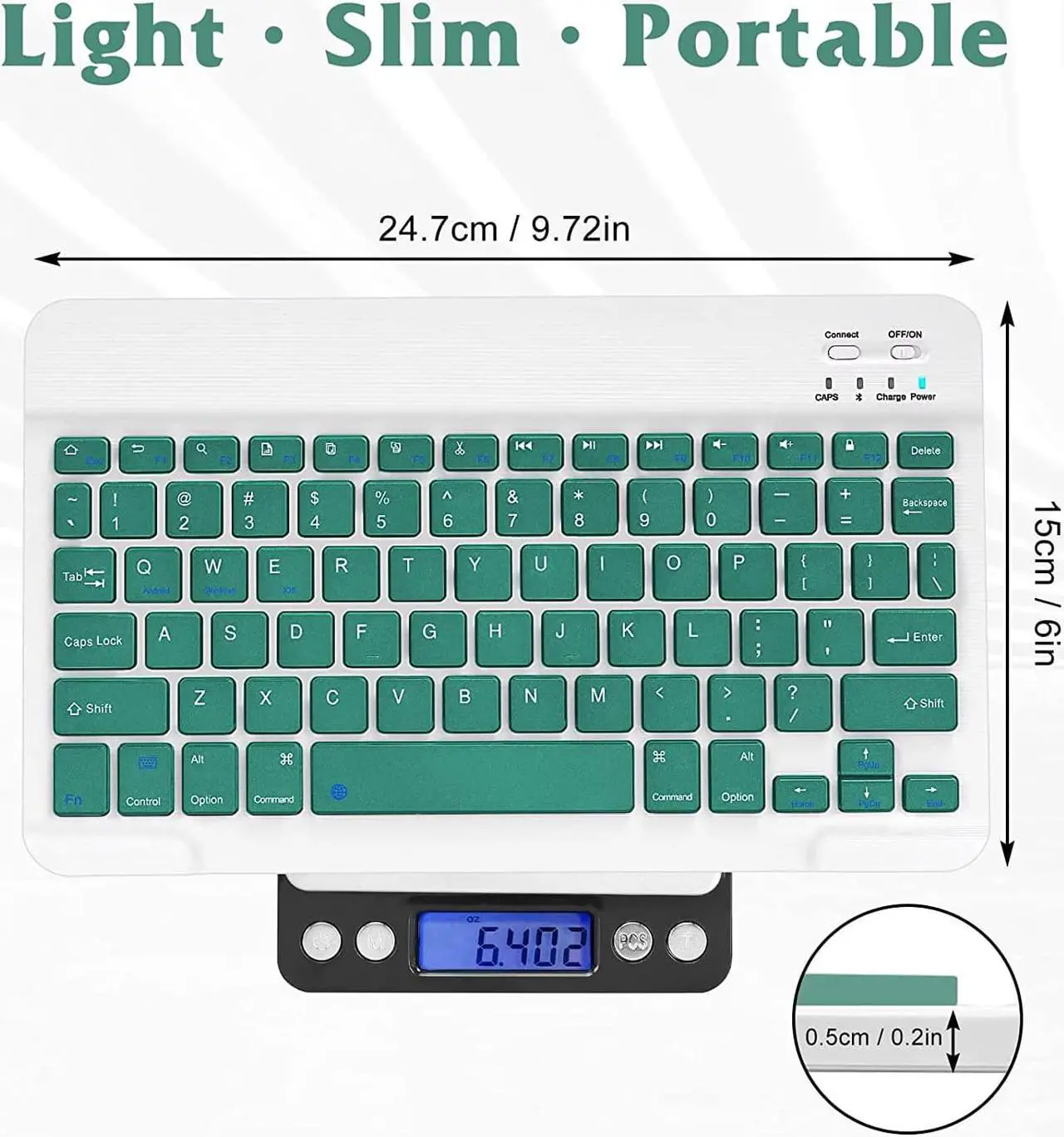 Alt view image 5 of 5 - Ultra-Slim Bluetooth Rechargeable Keyboard for Xiaomi Pad 5 Pro and All Bluetooth Enabled iPads, iPhones, Android Tablets, Smartphones, Windows pc - Jade Green