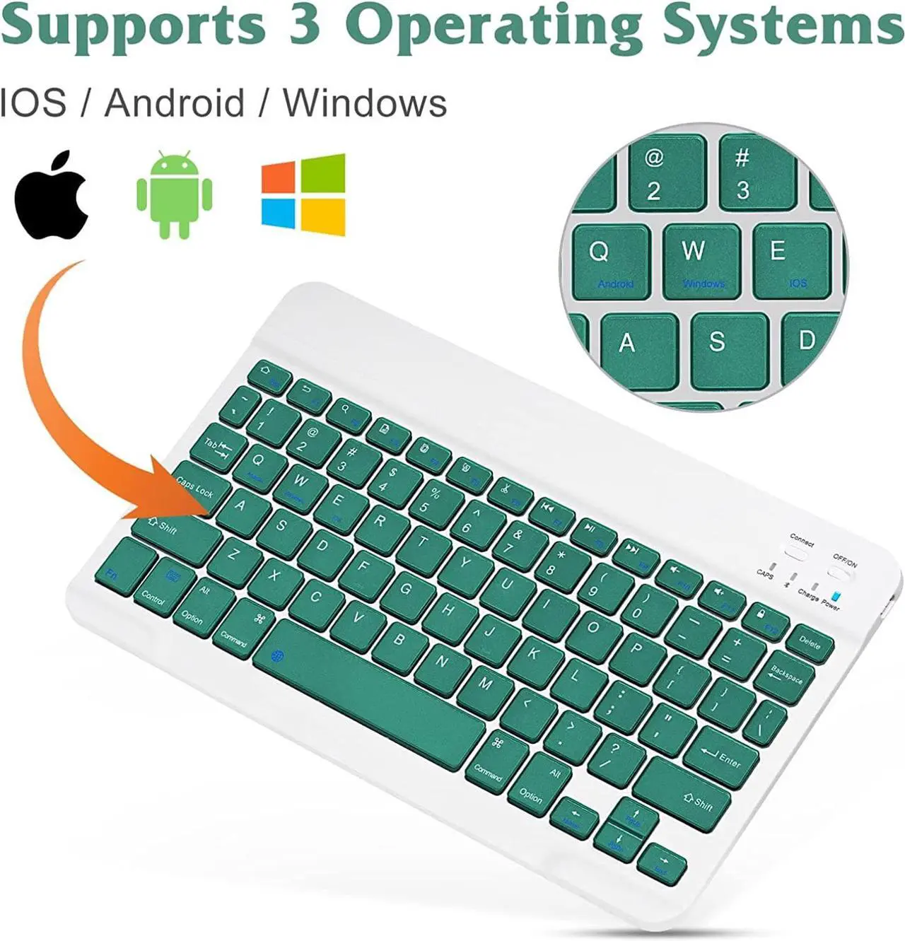 Alt view image 3 of 5 - Ultra-Slim Bluetooth Rechargeable Keyboard for Xiaomi Pad 5 Pro and All Bluetooth Enabled iPads, iPhones, Android Tablets, Smartphones, Windows pc - Jade Green