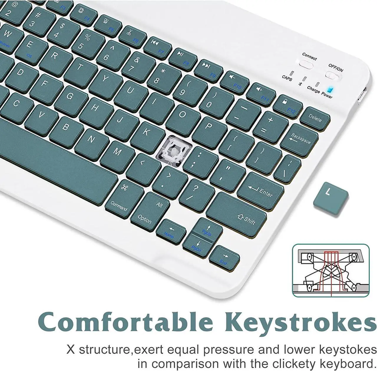 Alt view image 4 of 5 - Ultra-Slim Bluetooth Rechargeable Keyboard for Samsung Smart TV and All Bluetooth Enabled iPads, iPhones, Android Tablets, Smartphones, Windows pc -  Pine Green