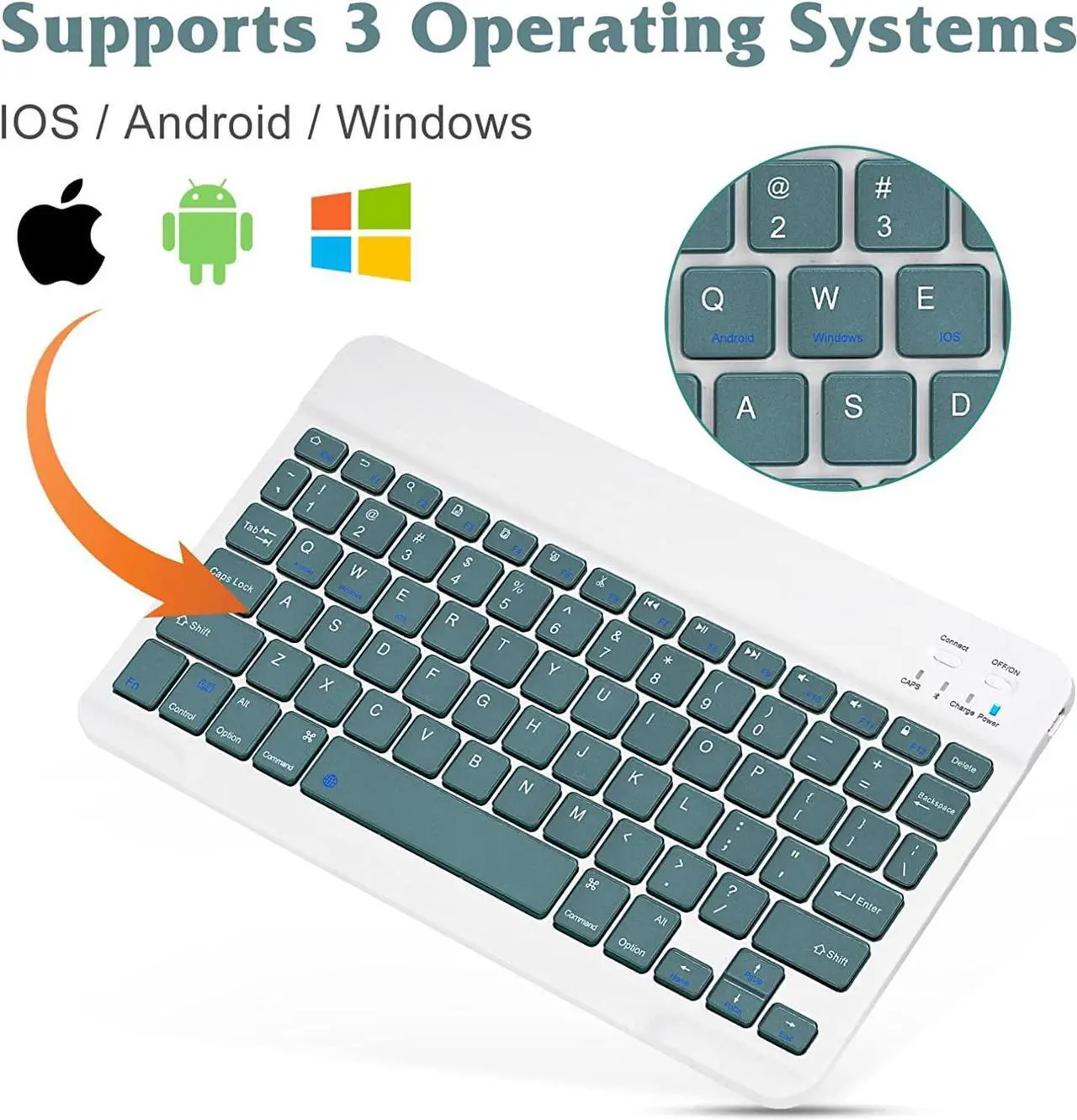Alt view image 3 of 5 - Ultra-Slim Bluetooth Rechargeable Keyboard for Samsung Smart TV and All Bluetooth Enabled iPads, iPhones, Android Tablets, Smartphones, Windows pc -  Pine Green