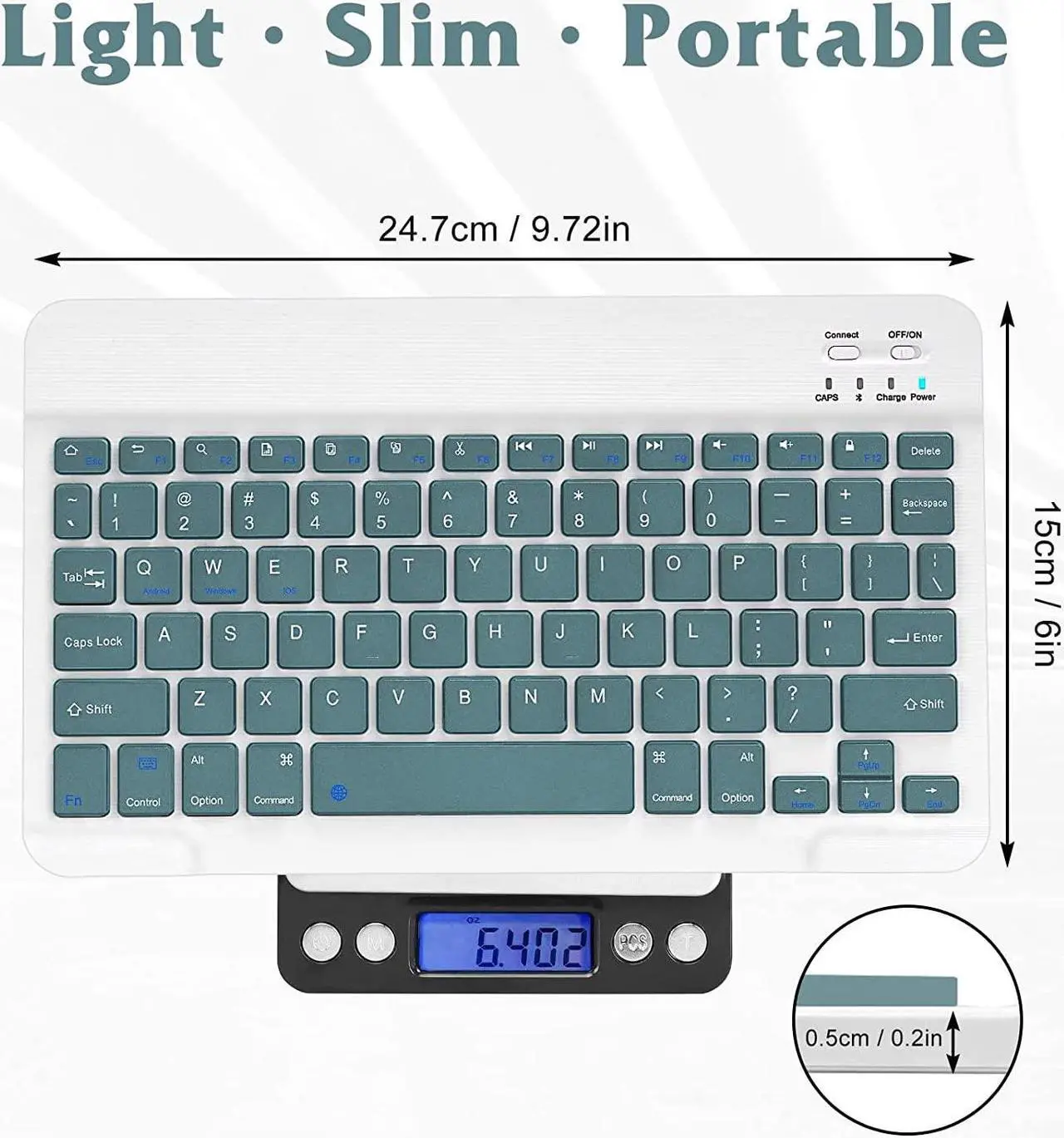 Alt view image 5 of 5 - Ultra-Slim Bluetooth Rechargeable Keyboard for Samsung Smart TV and All Bluetooth Enabled iPads, iPhones, Android Tablets, Smartphones, Windows pc -  Pine Green
