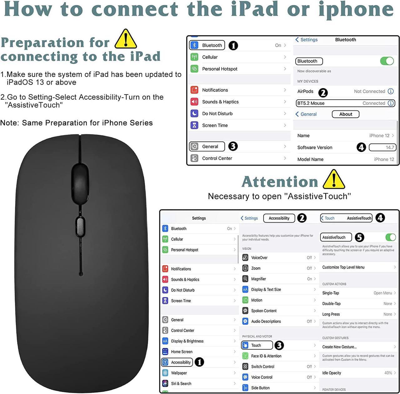 Alt view image 2 of 4 - 2.4GHz & Bluetooth Mouse, Rechargeable Wireless Mouse for Xiaomi Redmi K50 Gaming Bluetooth Wireless Mouse for Laptop / PC / Mac / iPad pro / Computer / Tablet / Android - Black