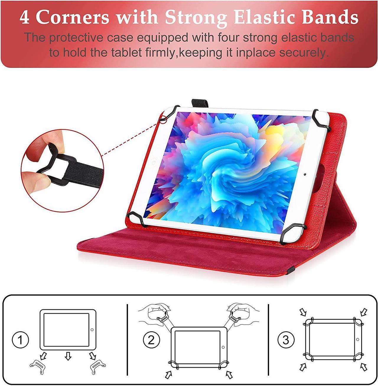 Alt view image 3 of 7 - UrbanX 7"-8" Inch Universal Tablet Case, Protective Cover Stand Folio Case for TCL 10 TabMid 7 8 Inch, with 360 Degree Rotatable Kickstand, Multiple Viewing Angles and Stylus Holder - Red