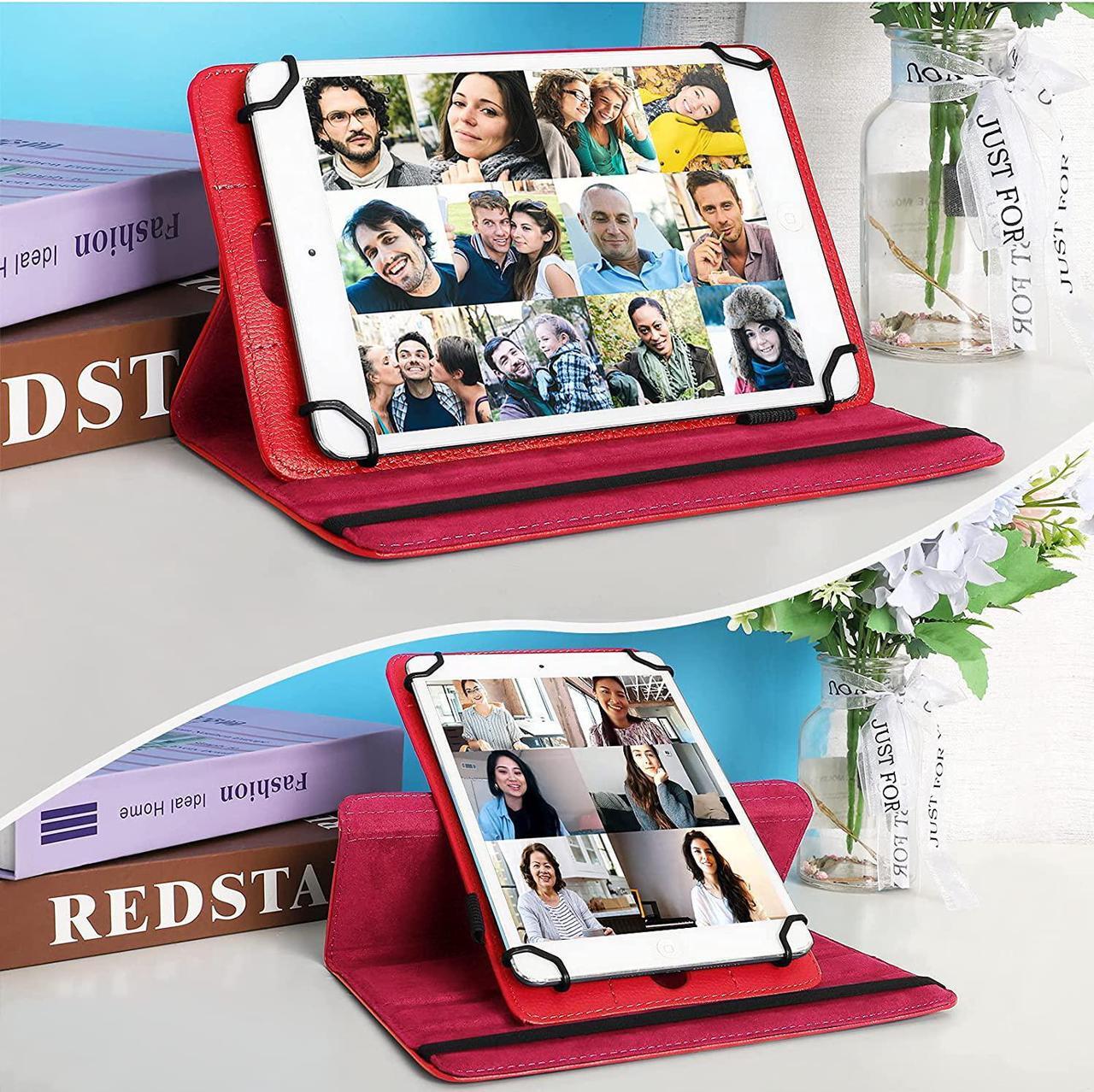Alt view image 4 of 7 - UrbanX 7"-8" Inch Universal Tablet Case, Protective Cover Stand Folio Case for TCL 10 TabMid 7 8 Inch, with 360 Degree Rotatable Kickstand, Multiple Viewing Angles and Stylus Holder - Red