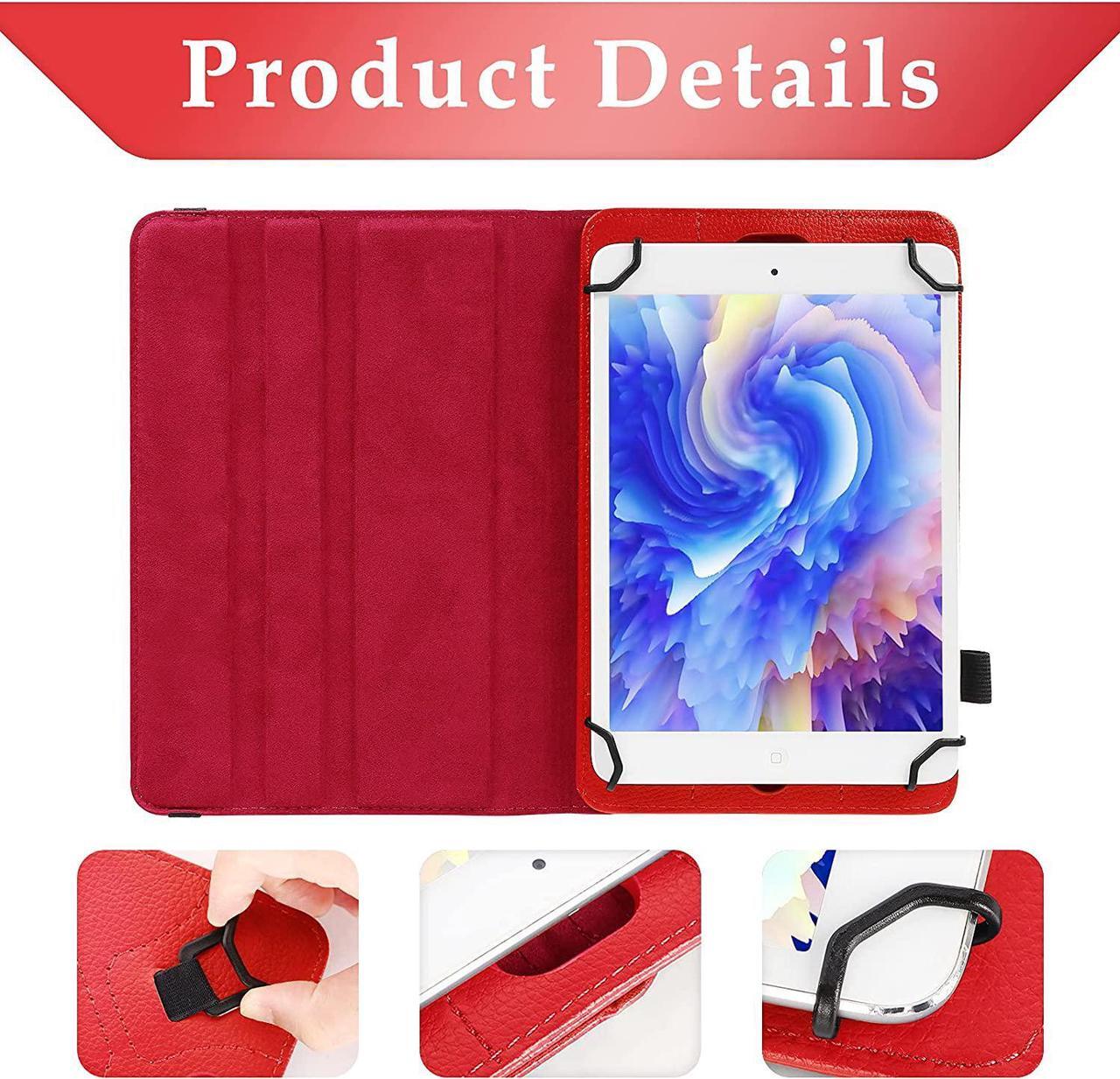 Alt view image 5 of 7 - UrbanX 7"-8" Inch Universal Tablet Case, Protective Cover Stand Folio Case for TCL 10 TabMid 7 8 Inch, with 360 Degree Rotatable Kickstand, Multiple Viewing Angles and Stylus Holder - Red