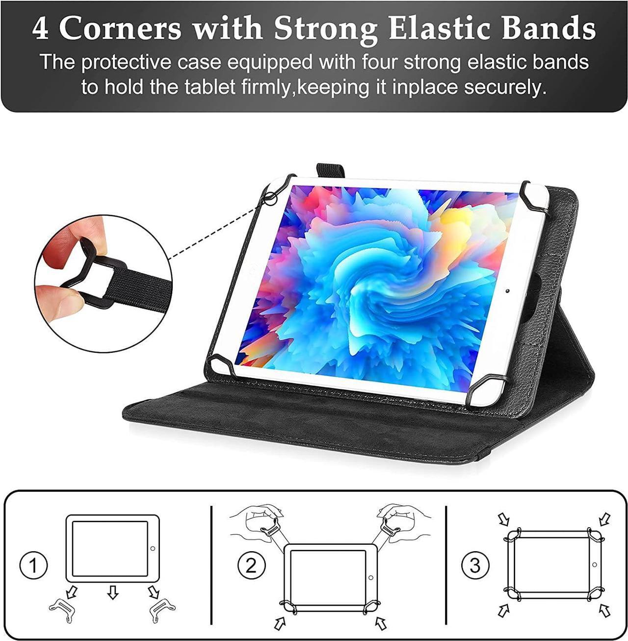 Alt view image 3 of 7 - UrbanX 7"-8" Inch Universal Tablet Case, Protective Cover Stand Folio Case for TCL 10 TabMid 7 8 Inch, with 360 Degree Rotatable Kickstand, Multiple Viewing Angles and Stylus Holder - Black