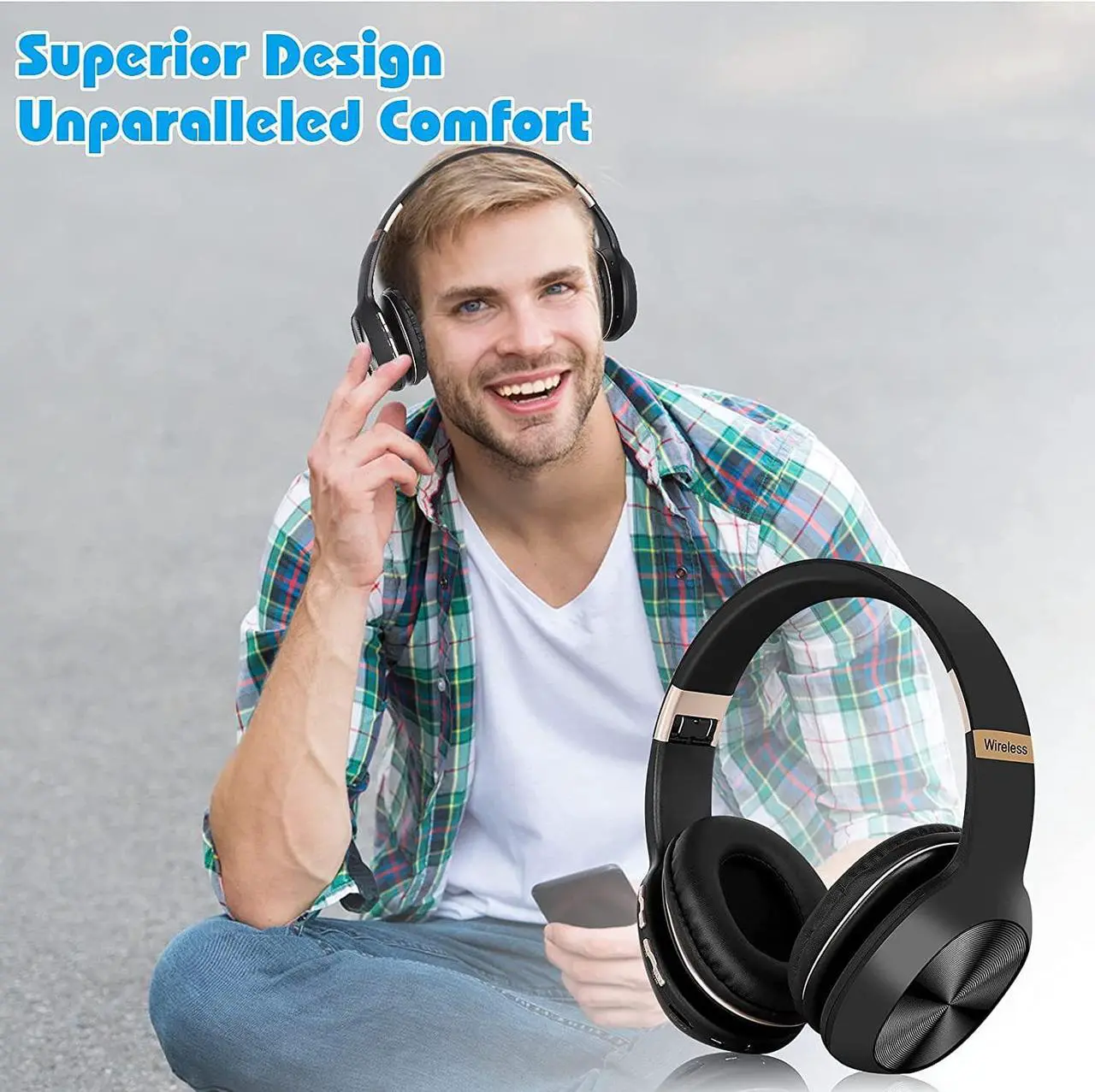 Alt view image 6 of 7 - UrbanX Perfect Comfort 955 II Overhead Wireless Bluetooth Headphones for Apple iPhone SE (2020) Noise-Cancelling, with  Black