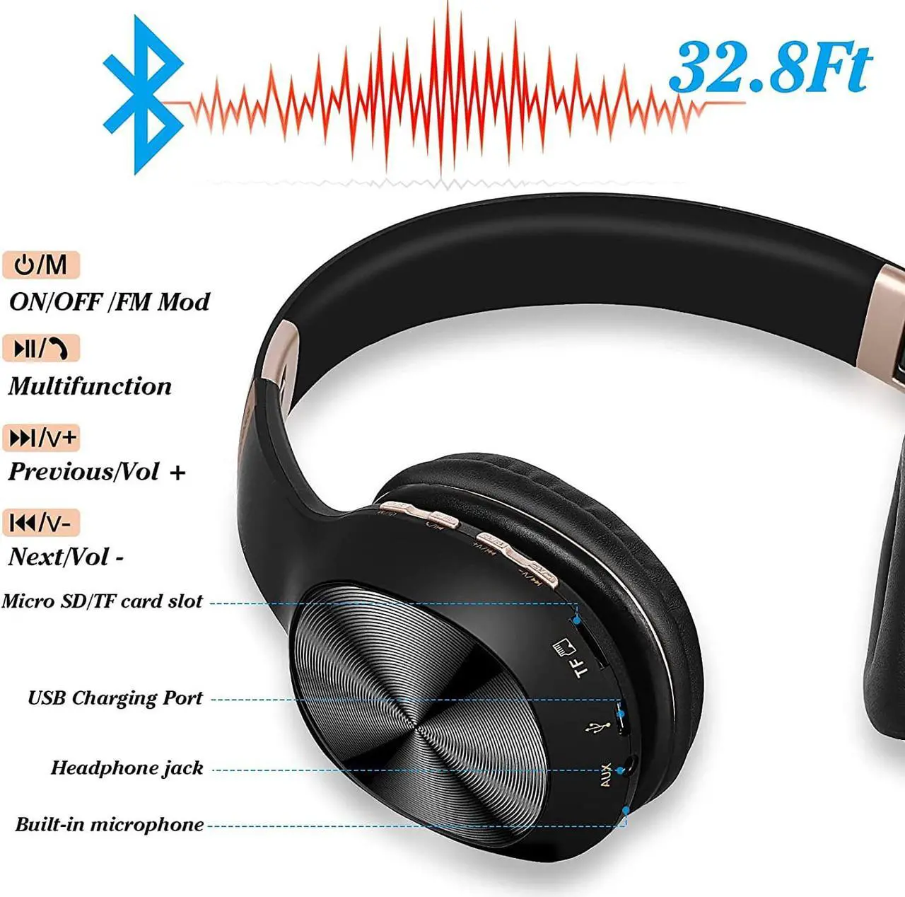Alt view image 2 of 7 - UrbanX Perfect Comfort 955 II Overhead Wireless Bluetooth Headphones for Apple iPhone SE (2020) Noise-Cancelling, with  Black