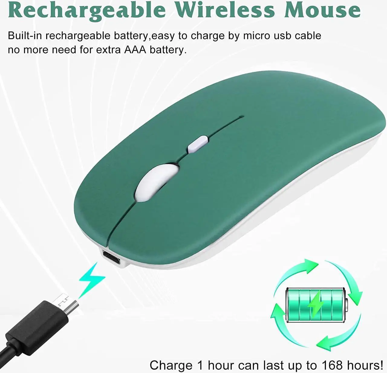 Alt view image 3 of 4 - Bluetooth Rechargeable Mouse for Dell Inspiron 15 3000 3505 Laptop Bluetooth Wireless Mouse Designed for Laptop / PC / Mac / iPad pro / Computer / Tablet / Android - Green