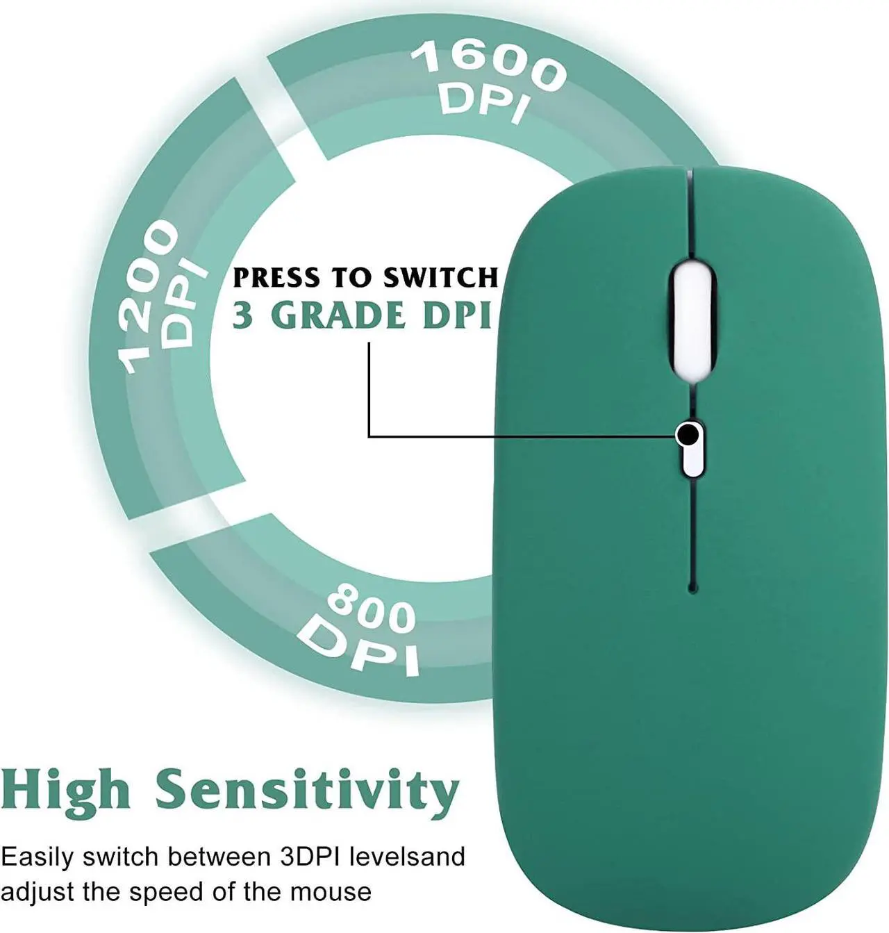Alt view image 4 of 4 - Bluetooth Rechargeable Mouse for Dell Inspiron 15 3000 3505 Laptop Bluetooth Wireless Mouse Designed for Laptop / PC / Mac / iPad pro / Computer / Tablet / Android - Green