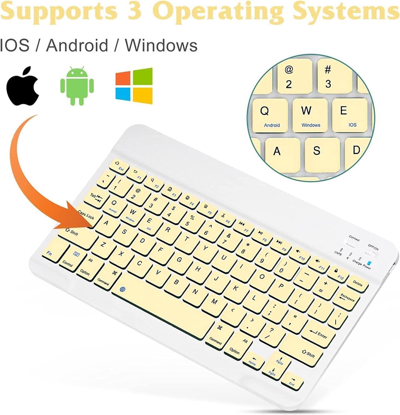 Alt view image 3 of 5 - Ultra-Slim Bluetooth Rechargeable Keyboard for Motorola Moto G Stylus (2022) and All Bluetooth Enabled iPads, iPhones, Android Tablets, Smartphones, Windows pc - Yellow