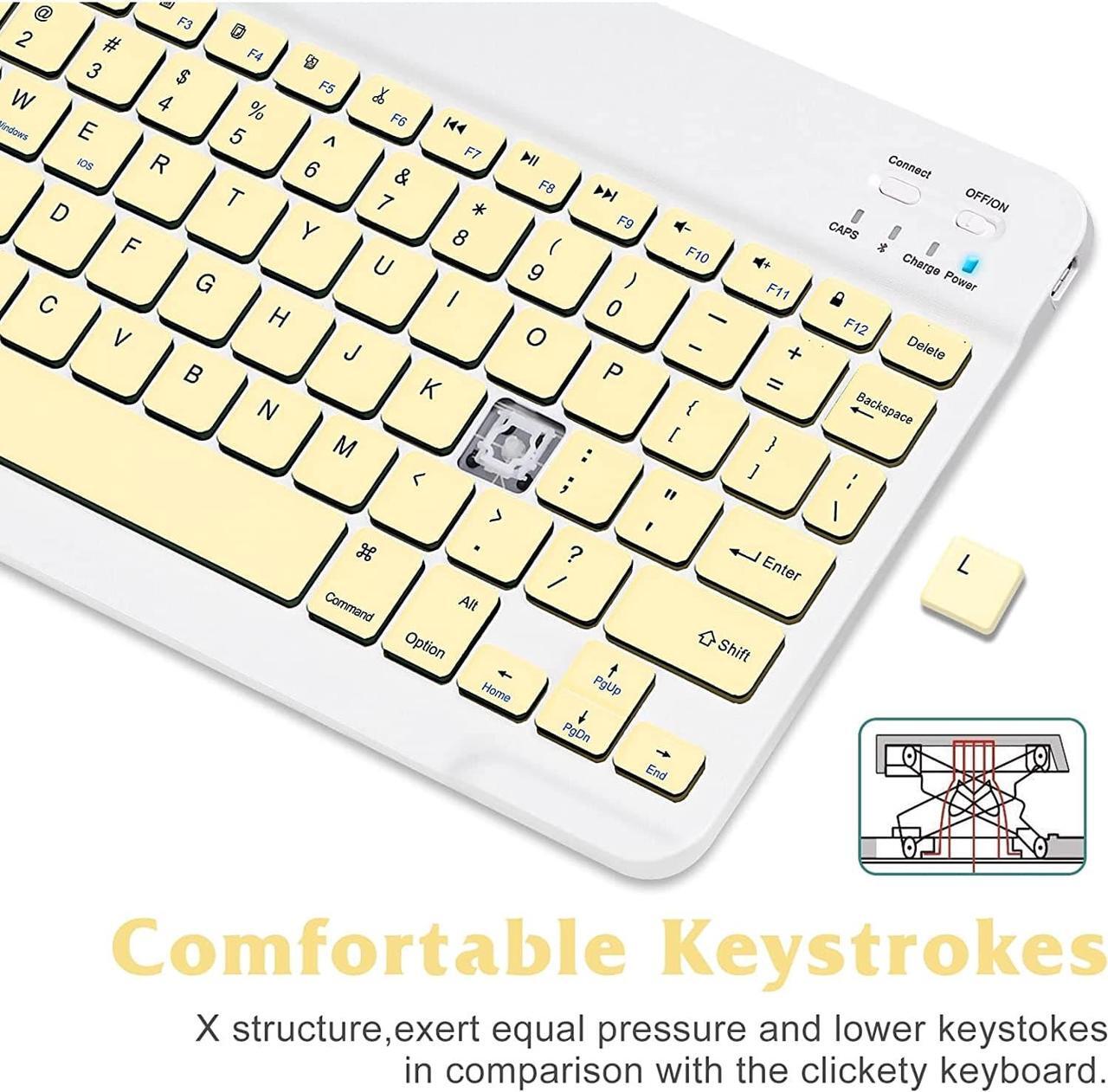 Alt view image 4 of 5 - Ultra-Slim Bluetooth Rechargeable Keyboard for Motorola Moto G Stylus (2022) and All Bluetooth Enabled iPads, iPhones, Android Tablets, Smartphones, Windows pc - Yellow