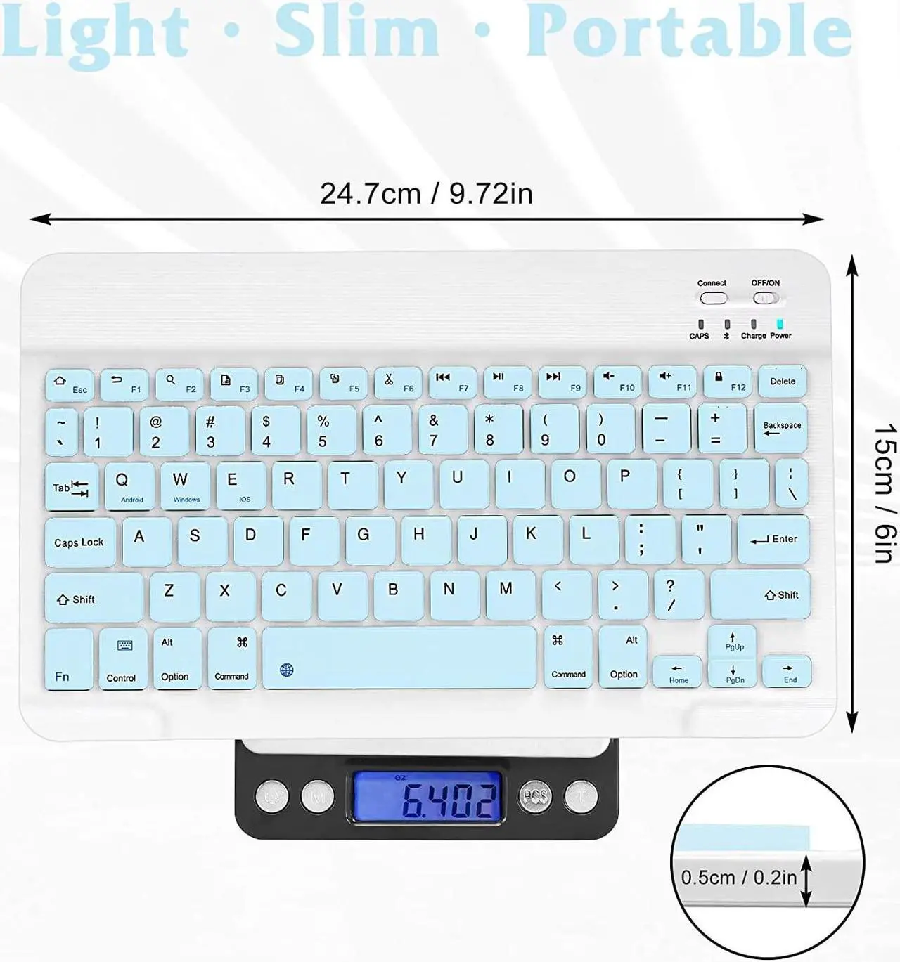 Alt view image 4 of 5 - Ultra-Slim Bluetooth Rechargeable Keyboard for Samsung Galaxy S22 Ultra 5G and All Bluetooth Enabled iPads, iPhones, Android Tablets, Smartphones, Windows pc -Sky Blue