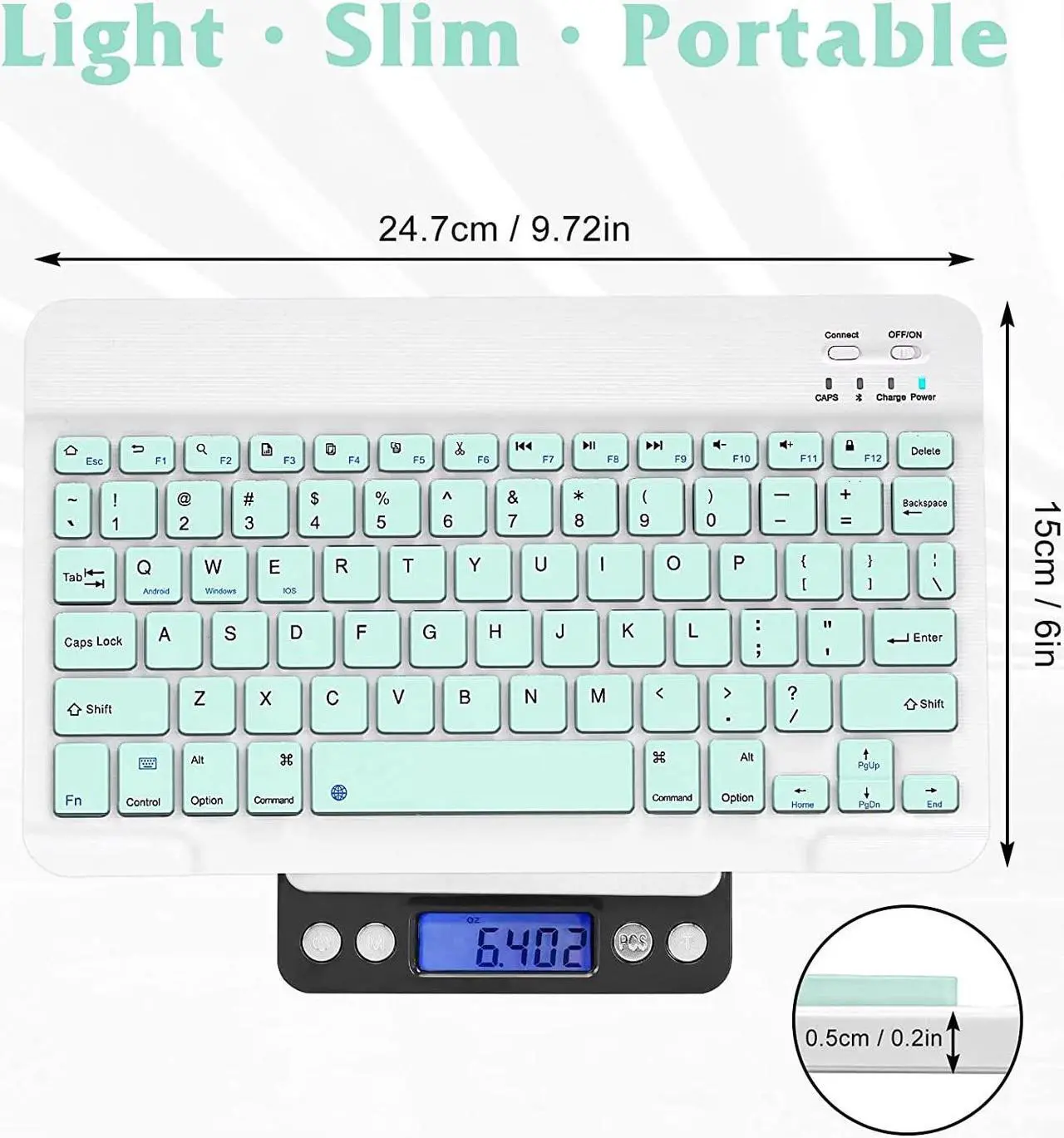 Alt view image 5 of 5 - Ultra-Slim Bluetooth Rechargeable Keyboard for Samsung Galaxy S22 Ultra 5G and All Bluetooth Enabled iPads, iPhones, Android Tablets, Smartphones, Windows pc -Sky Blue