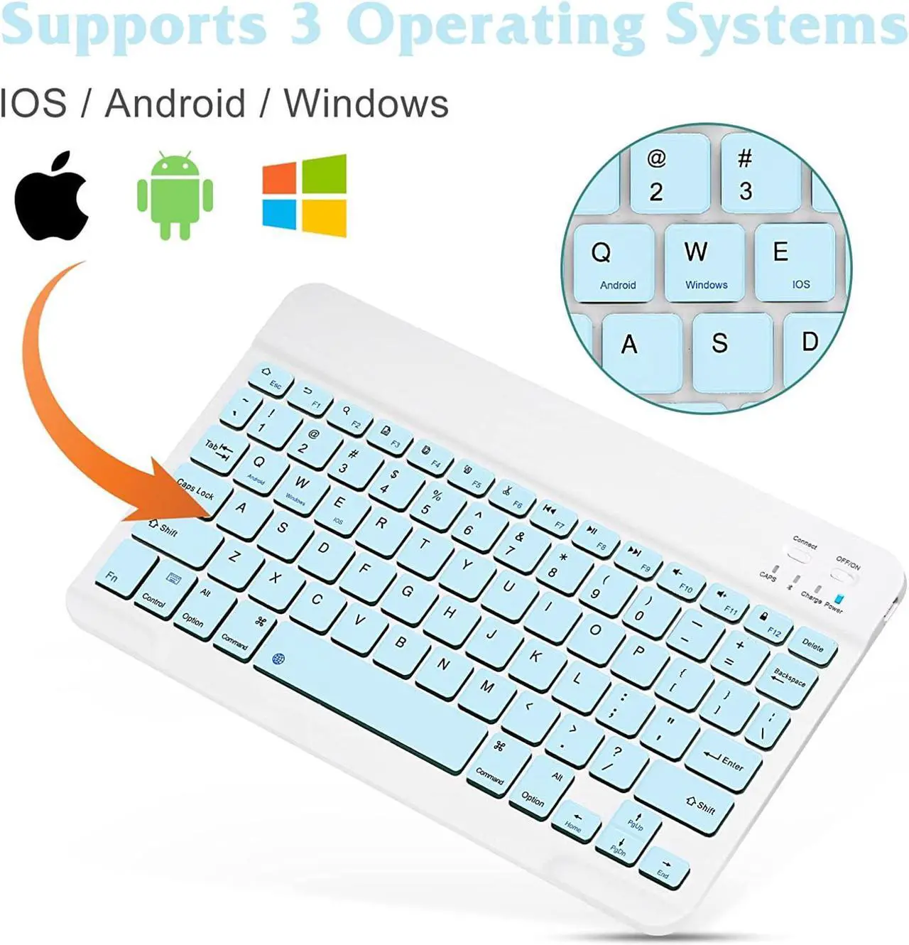 Alt view image 3 of 5 - Ultra-Slim Bluetooth Rechargeable Keyboard for Samsung Galaxy S22 Ultra 5G and All Bluetooth Enabled iPads, iPhones, Android Tablets, Smartphones, Windows pc -Sky Blue