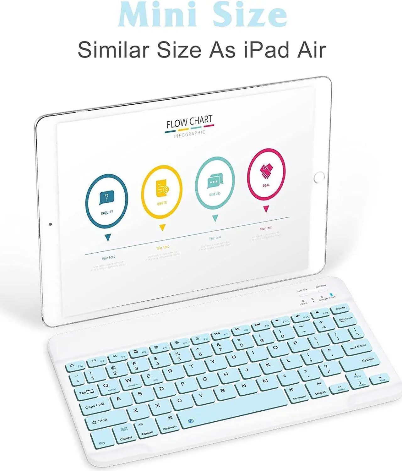 Alt view image 2 of 5 - Ultra-Slim Bluetooth Rechargeable Keyboard for Samsung Galaxy S22 Ultra 5G and All Bluetooth Enabled iPads, iPhones, Android Tablets, Smartphones, Windows pc -Sky Blue