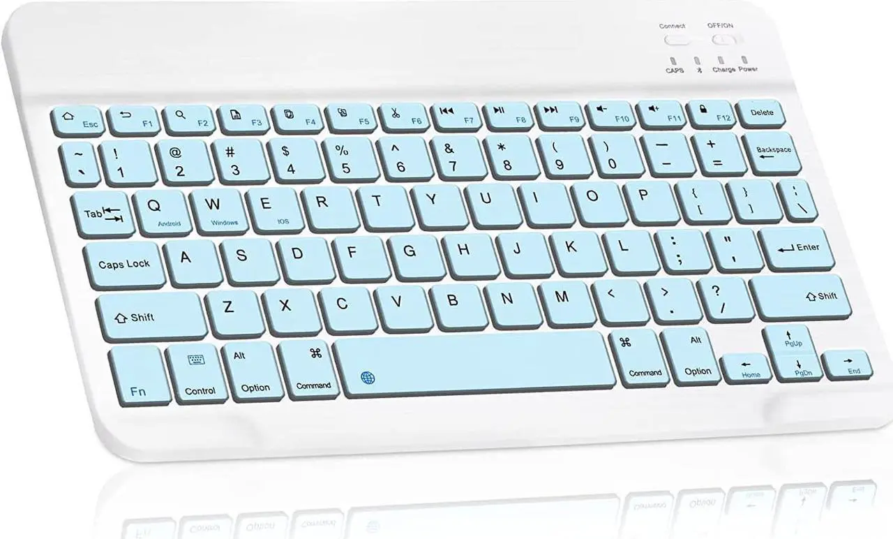 Main image of Ultra-Slim Bluetooth Rechargeable Keyboard for Samsung Galaxy S22 Ultra 5G and All Bluetooth Enabled iPads, iPhones, Android Tablets, Smartphones, Windows pc -Sky Blue