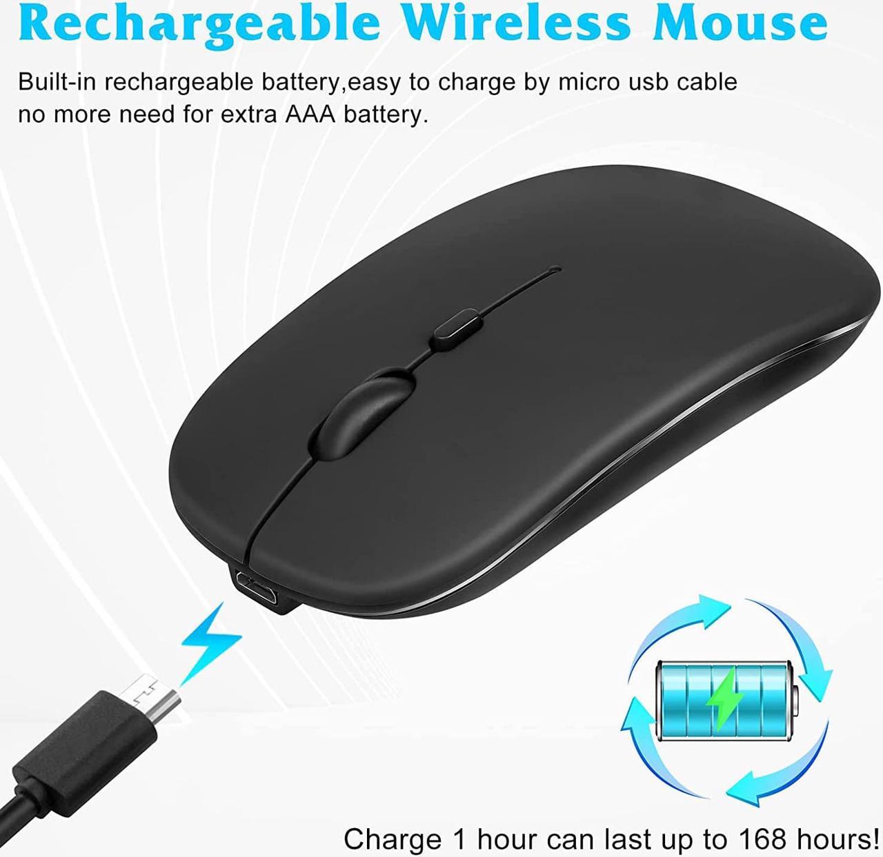 Alt view image 3 of 7 - 2.4GHz & Bluetooth Mouse, Rechargeable Wireless Mouse for Samsung TV Bluetooth Wireless Mouse for Laptop / PC / Mac / Computer / Tablet / Android - LED Onyx Black