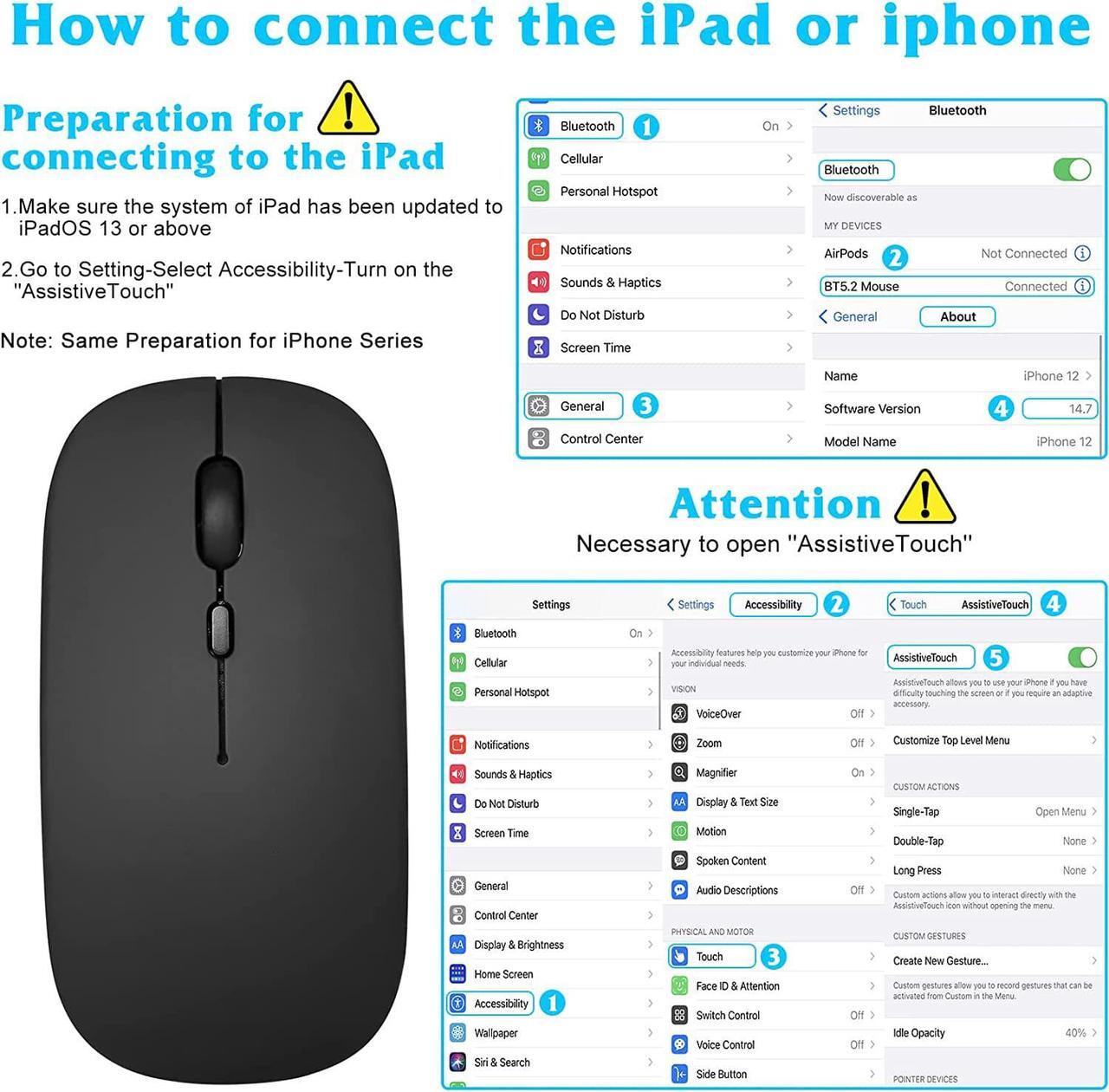 Alt view image 2 of 7 - 2.4GHz & Bluetooth Mouse, Rechargeable Wireless Mouse for Samsung TV Bluetooth Wireless Mouse for Laptop / PC / Mac / Computer / Tablet / Android - LED Onyx Black