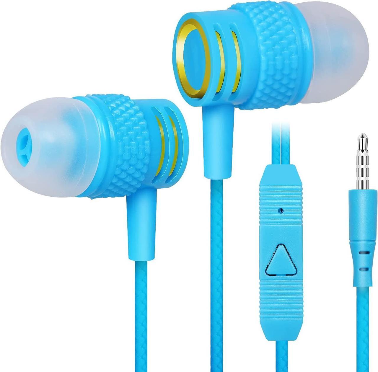 Main image of UrbanX R2 Wired in-Ear Headphones with Mic for Samsung Galaxy A21 with Tangle-Free Cord, Noise Isolating Earphones, Deep Bass, in-Ear Bud Silicone Tips - Blue