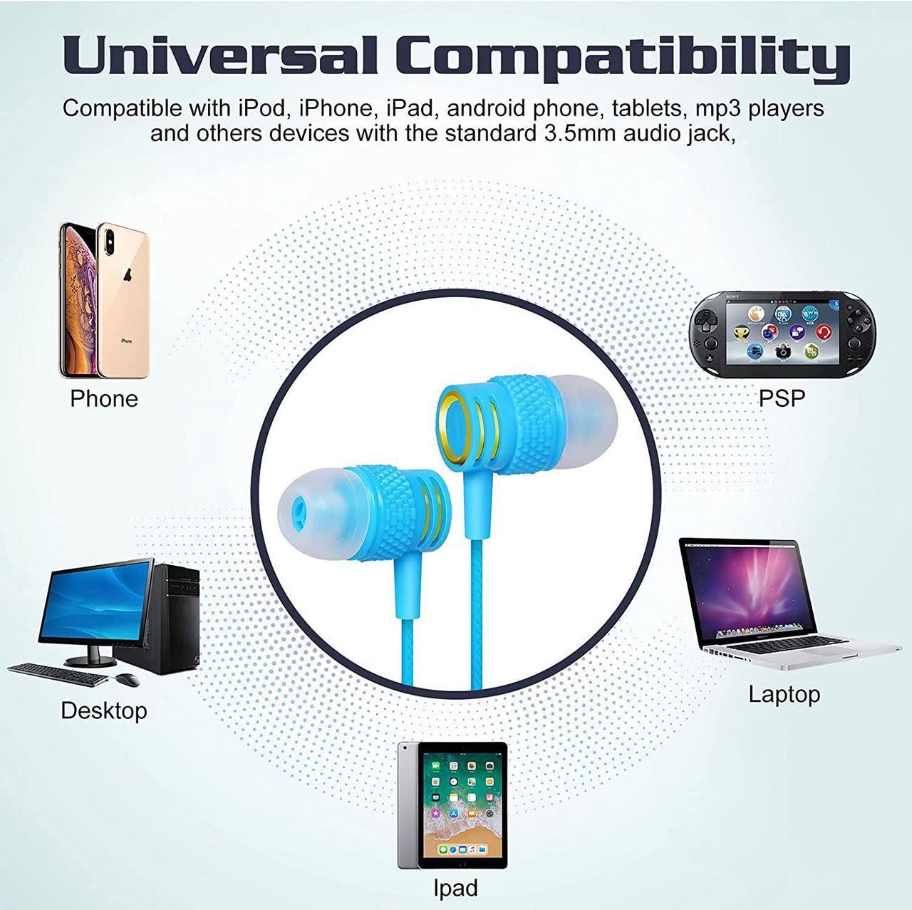 Alt view image 5 of 7 - UrbanX R2 Wired in-Ear Headphones with Mic for Samsung Galaxy A21 with Tangle-Free Cord, Noise Isolating Earphones, Deep Bass, in-Ear Bud Silicone Tips - Blue