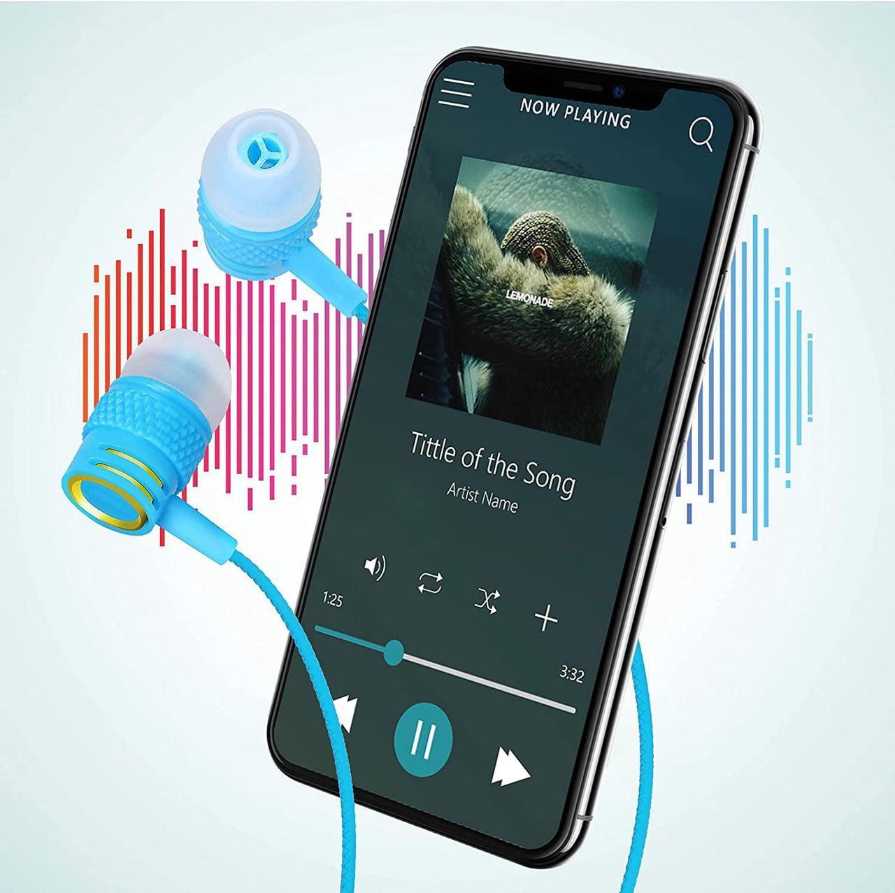 Alt view image 2 of 7 - UrbanX R2 Wired in-Ear Headphones with Mic for Samsung Galaxy A21 with Tangle-Free Cord, Noise Isolating Earphones, Deep Bass, in-Ear Bud Silicone Tips - Blue