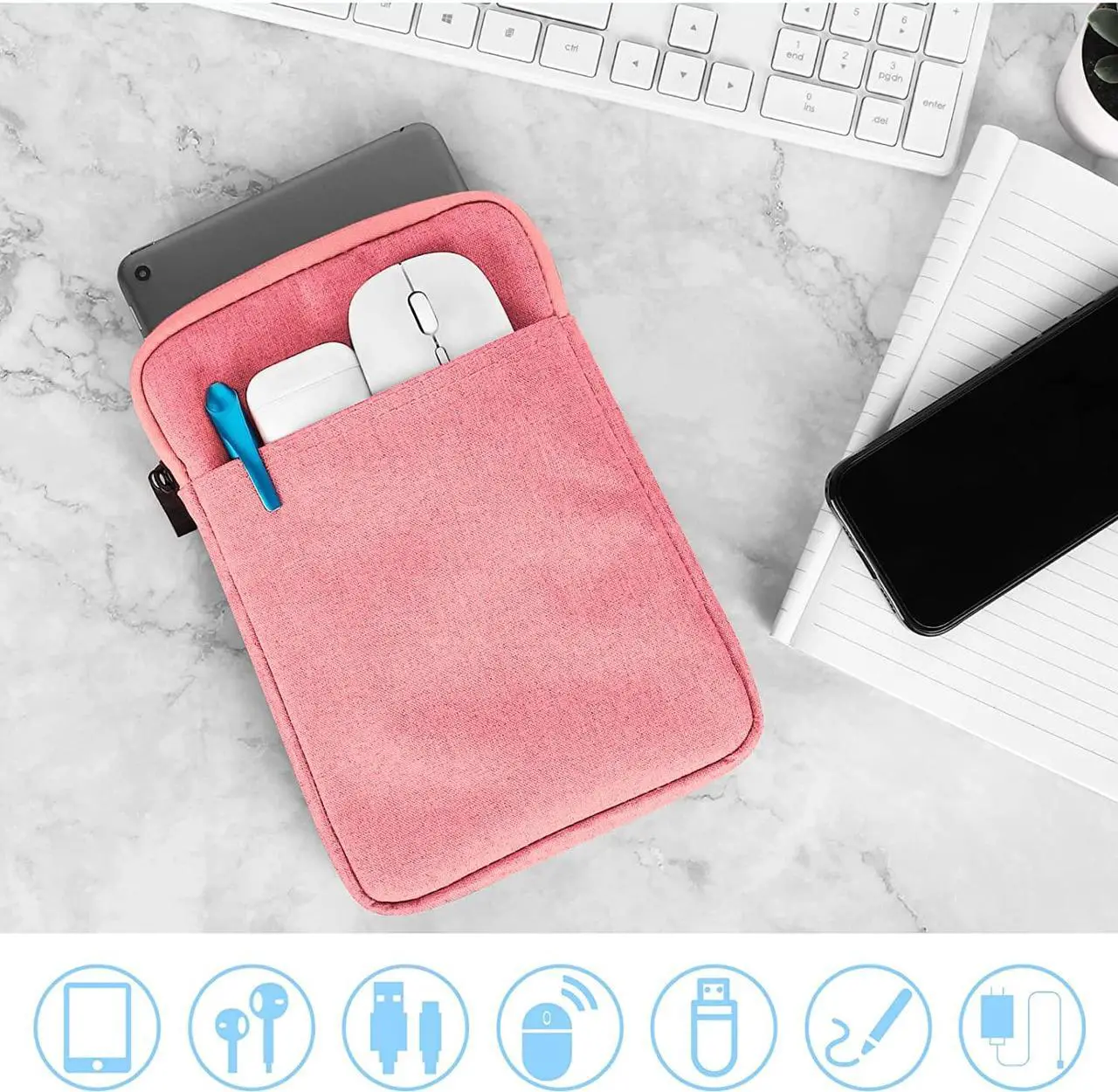 Alt view image 4 of 7 - UrbanX 8 Inch Tablet Case for Nvidia Shield K1 Lightweight Portable Protective Bag Laptop with Dual Pockets - Pink