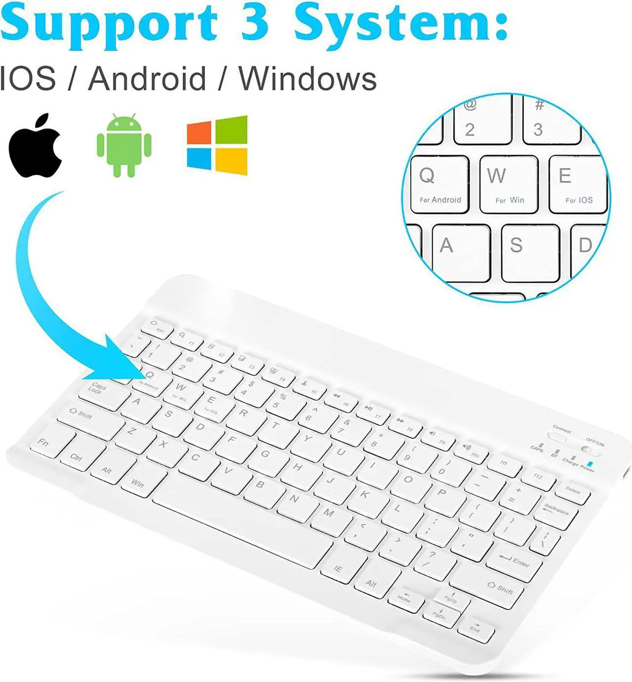 Alt view image 3 of 7 - Ultra-Slim Bluetooth Keyboard Compatible with Samsung Galaxy S22 Ultra 5G and Other Bluetooth Enabled Devices Including All iPads, iPhones, Android Tablets, Smartphones, Windows pc -  White
