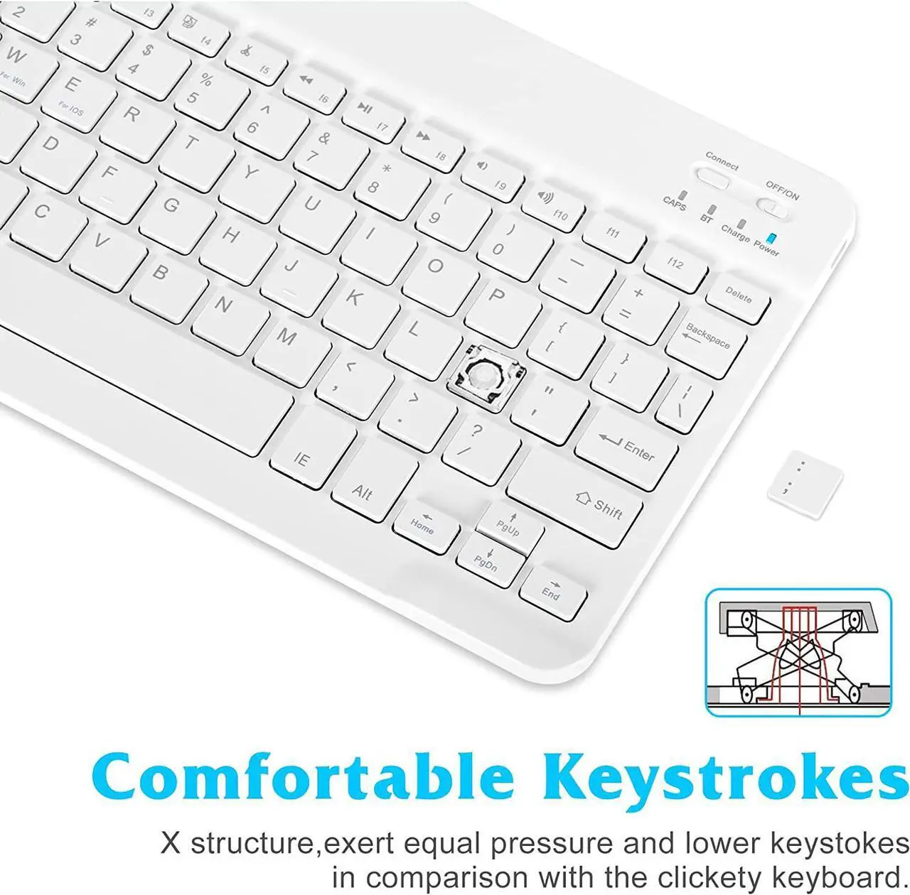 Alt view image 4 of 7 - Ultra-Slim Bluetooth Keyboard Compatible with Samsung Galaxy S22 Ultra 5G and Other Bluetooth Enabled Devices Including All iPads, iPhones, Android Tablets, Smartphones, Windows pc -  White