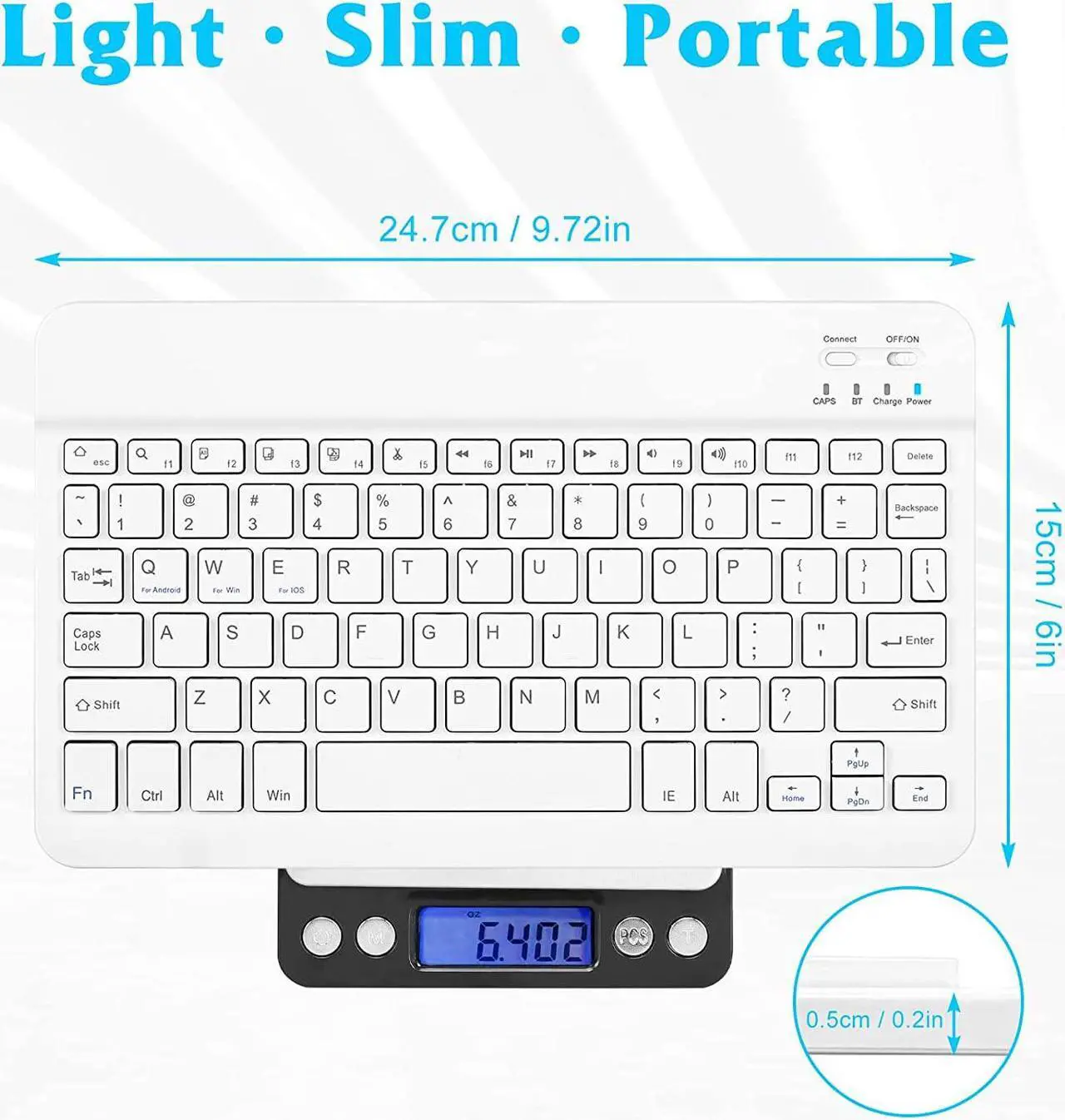 Alt view image 5 of 7 - Ultra-Slim Bluetooth Keyboard Compatible with Samsung Galaxy S22 Ultra 5G and Other Bluetooth Enabled Devices Including All iPads, iPhones, Android Tablets, Smartphones, Windows pc -  White