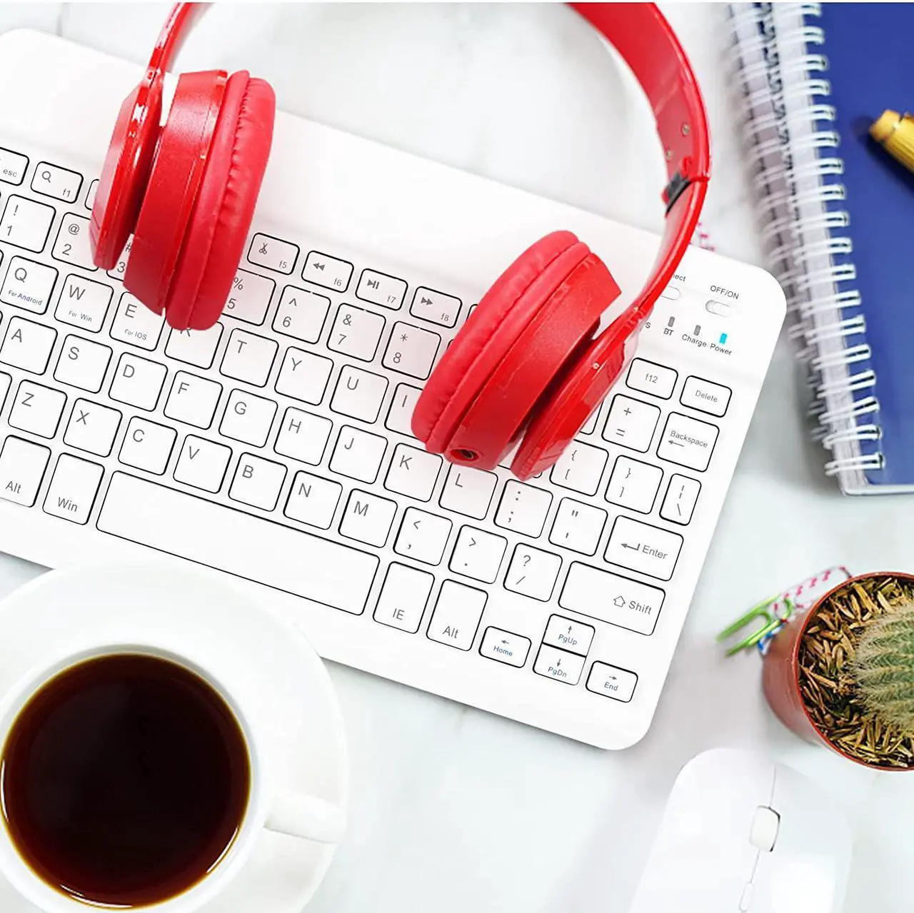 Alt view image 7 of 7 - Ultra-Slim Bluetooth Keyboard Compatible with Samsung Galaxy S22 Ultra 5G and Other Bluetooth Enabled Devices Including All iPads, iPhones, Android Tablets, Smartphones, Windows pc -  White