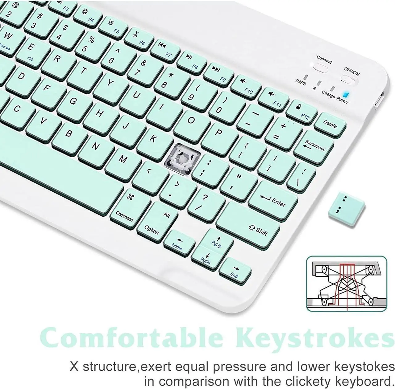 Alt view image 4 of 4 - Ultra-Slim Bluetooth Rechargeable Keyboard for Amazon Fire HD 8 Plus (2020) and All Bluetooth Enabled iPads, iPhones, Android Tablets, Smartphones, Windows pc - Teal