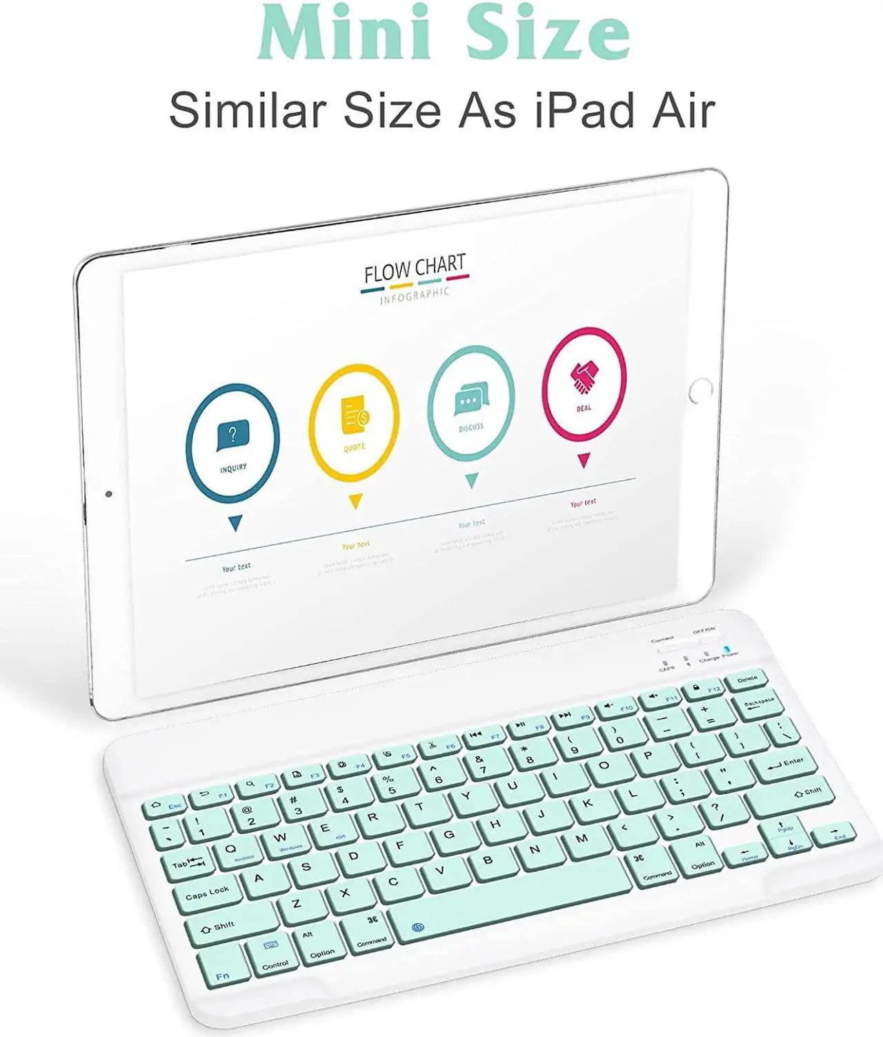 Alt view image 2 of 4 - Ultra-Slim Bluetooth Rechargeable Keyboard for Amazon Fire HD 8 Plus (2020) and All Bluetooth Enabled iPads, iPhones, Android Tablets, Smartphones, Windows pc - Teal
